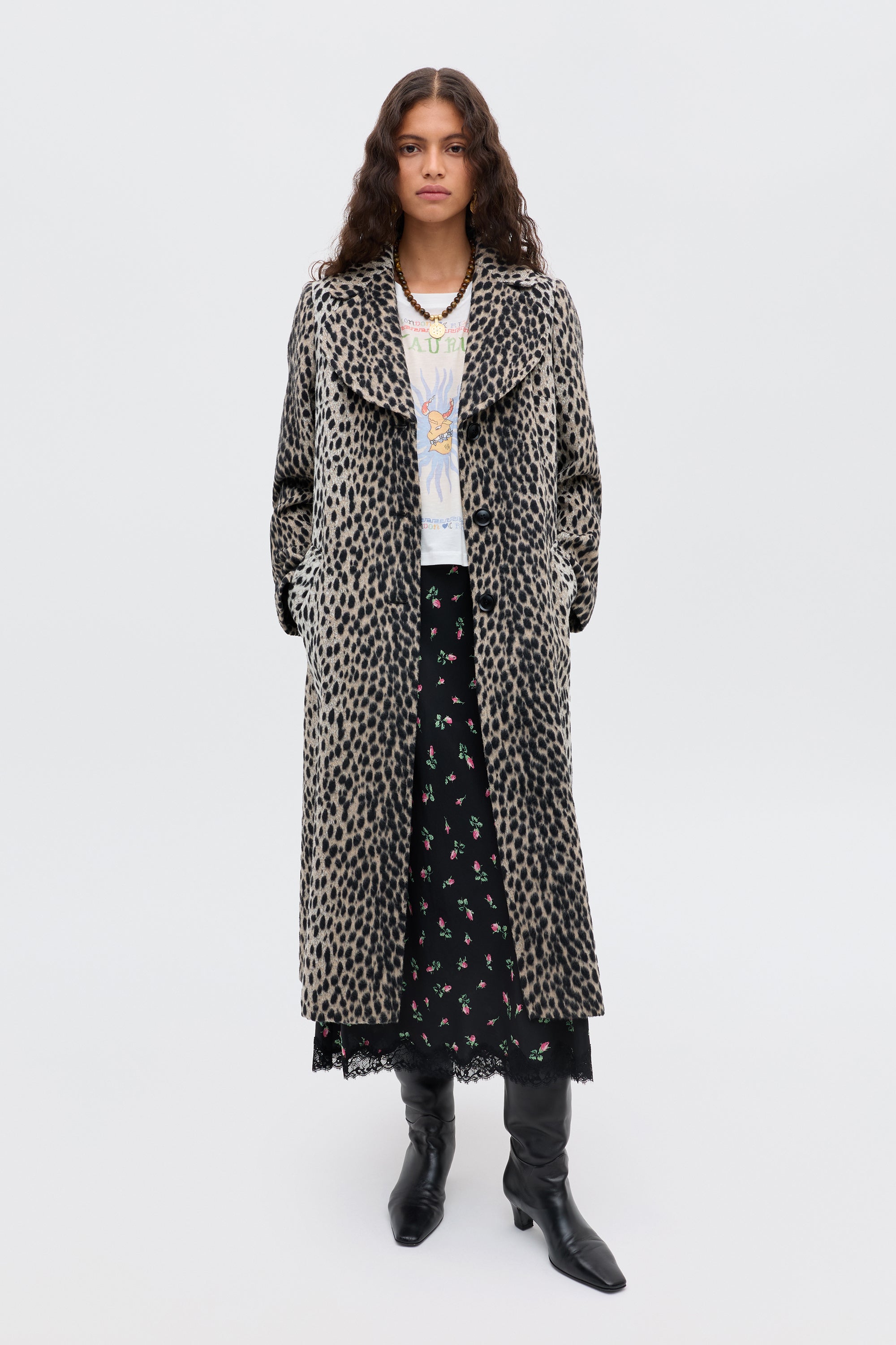 Rosemary Coat in Brown Antelope Spot Jacquard Black