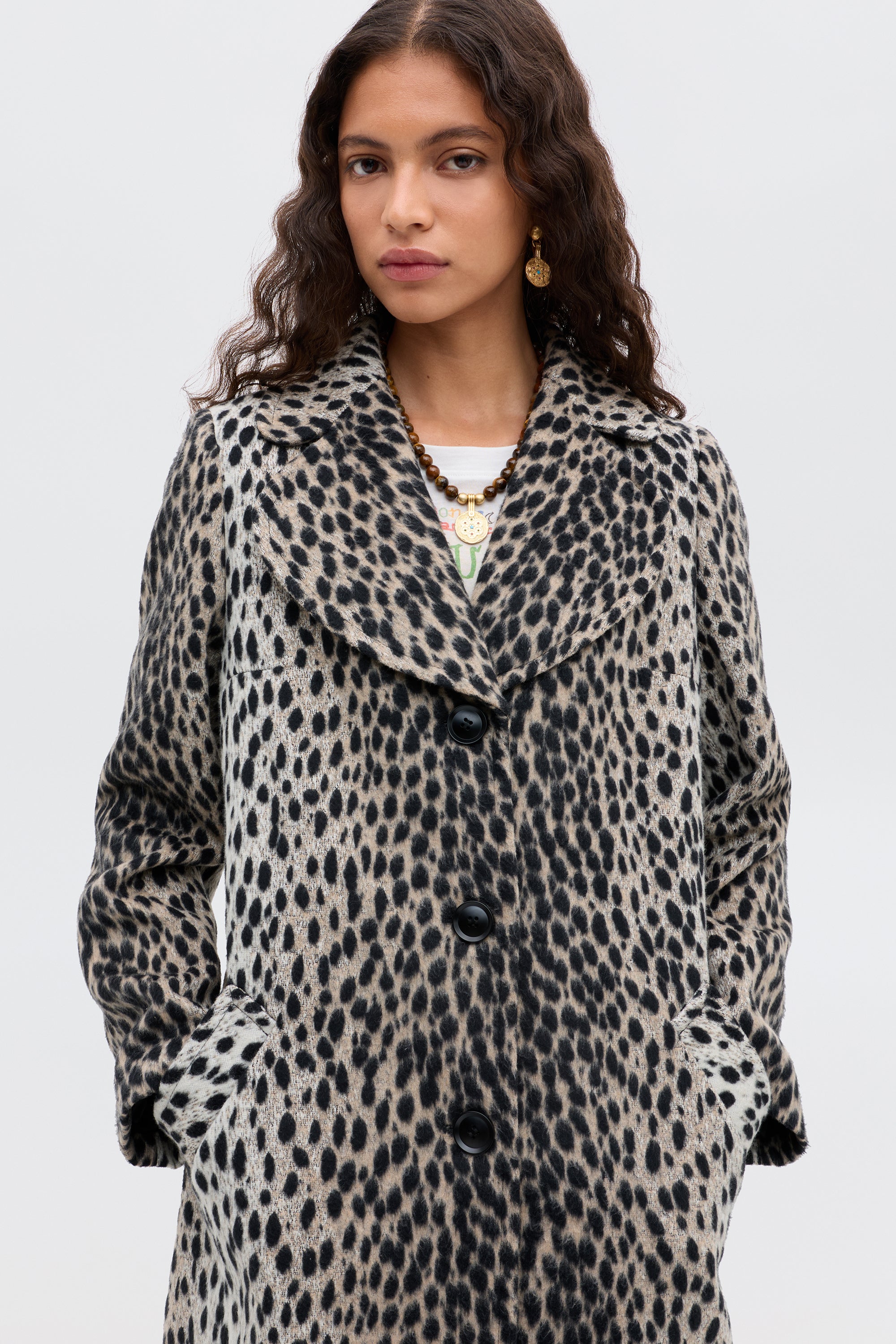 Rosemary Coat in Brown Antelope Spot Jacquard Black