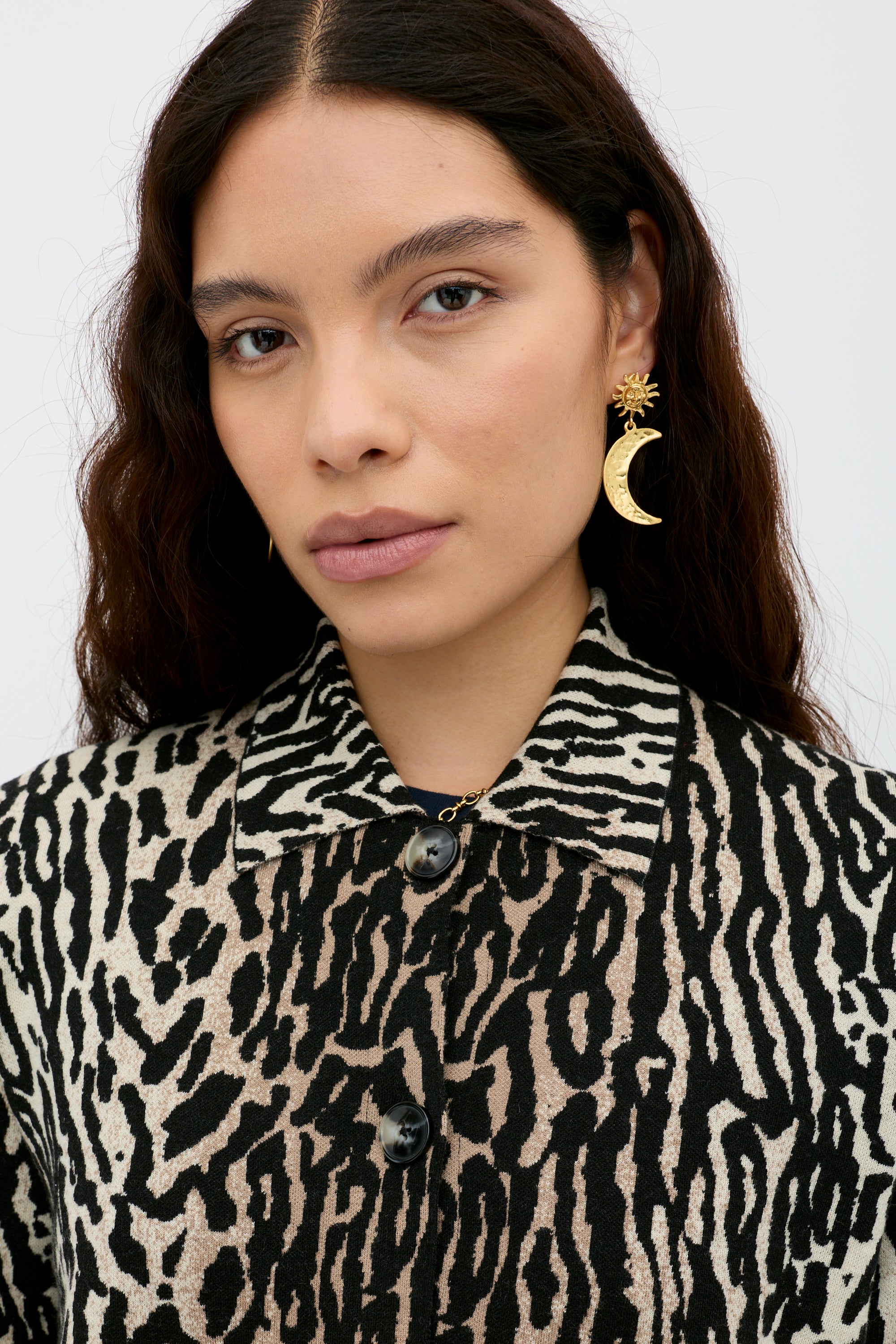 Trista Jacquard Cardigan in Bohemia Leopard Brown | RIXO ⋆