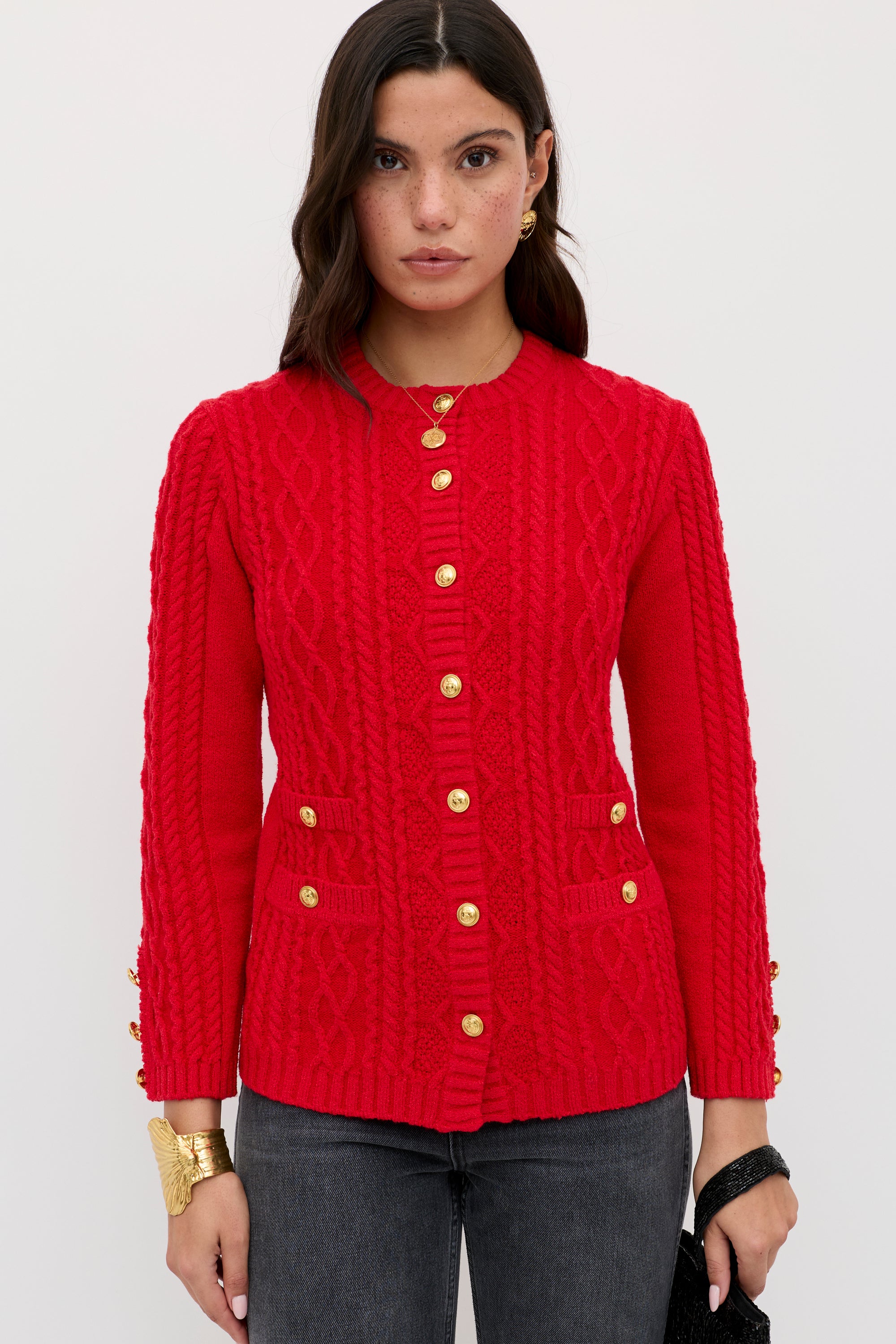 Maurya Wool-Blend Cardigan in Red | RIXO ⋆