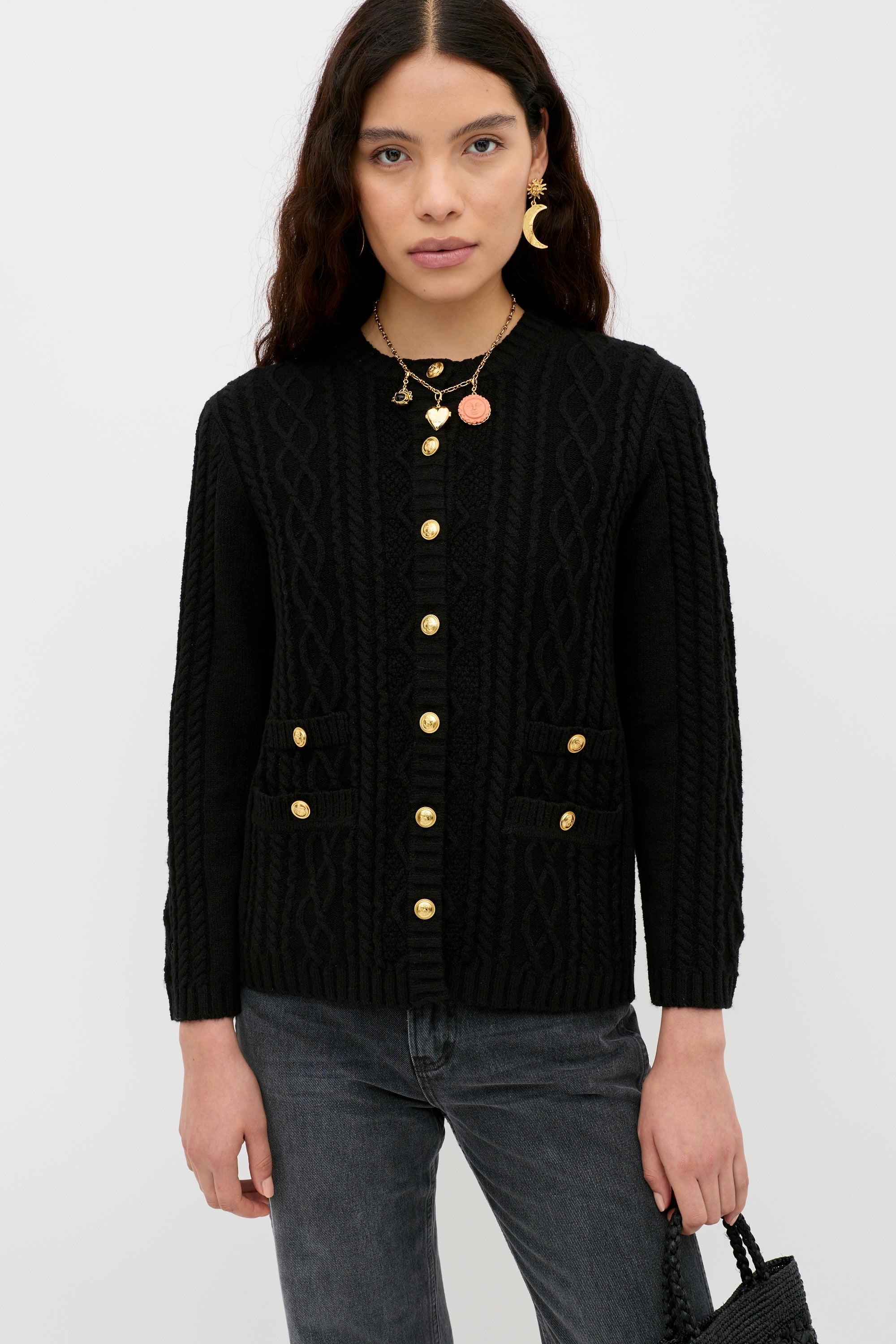 Maurya Wool-Blend Cardigan in Black | RIXO ⋆
