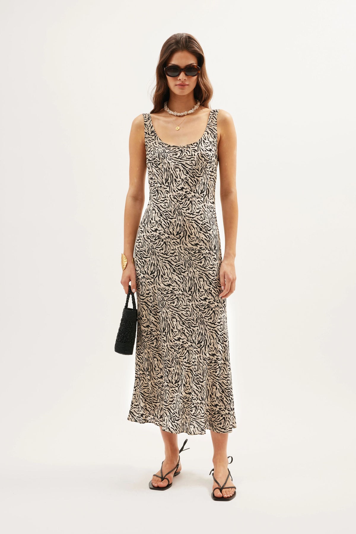 Bondi Midi Dress in Brown Sun Leo Tan | RIXO USA Bondi Midi Dress in Brown Sun Leo Tan | RIXO USA