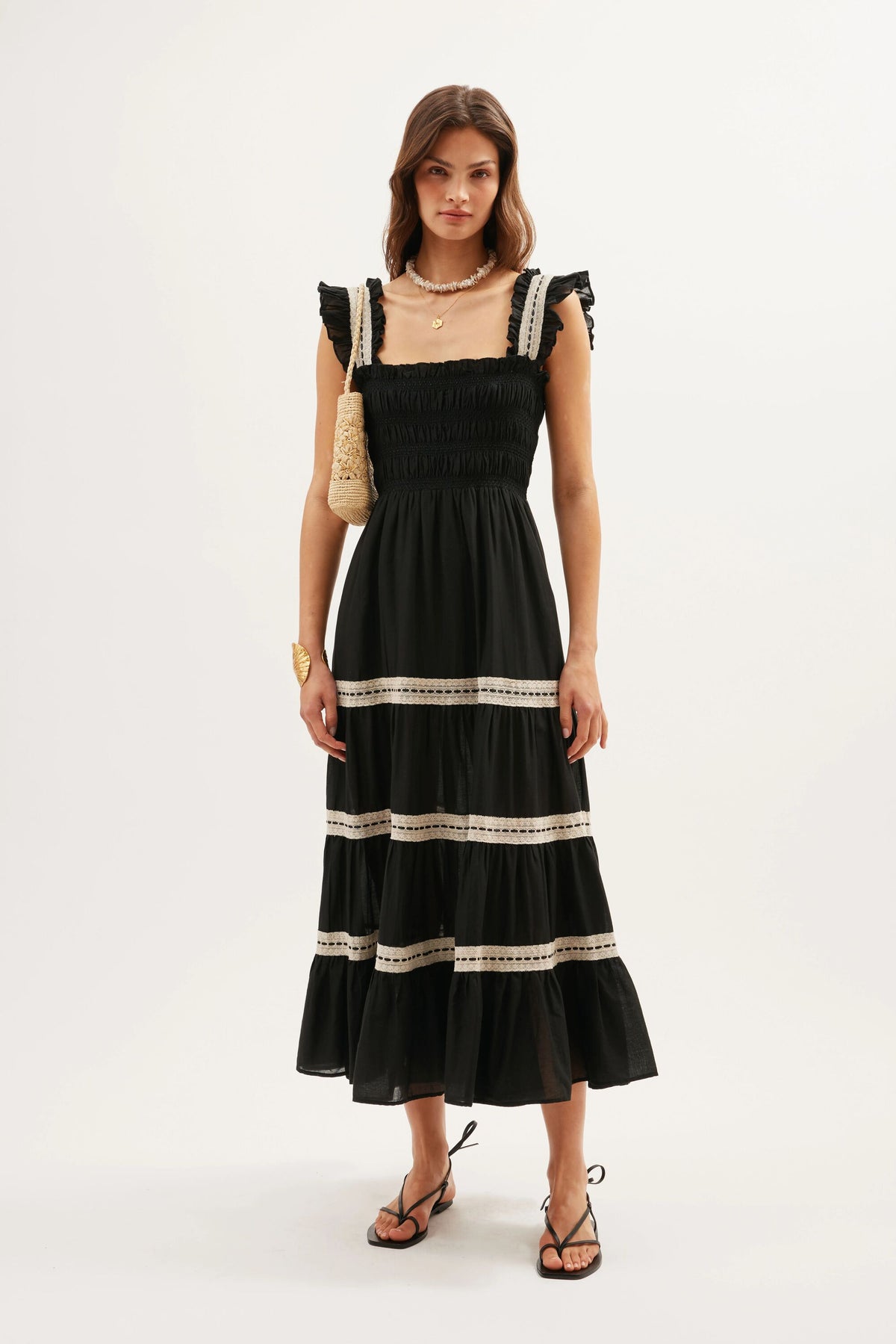 RIXO Aubrie Cotton Midi Black RIXO Aubrie Cotton Midi Black