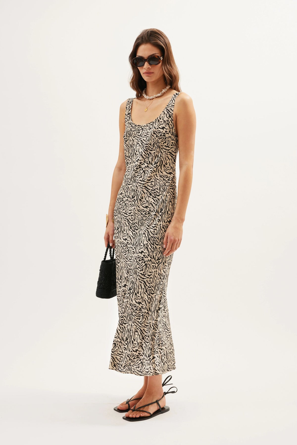 Bondi Midi Dress in Brown Sun Leo Tan | RIXO Bondi Midi Dress in Brown Sun Leo Tan | RIXO