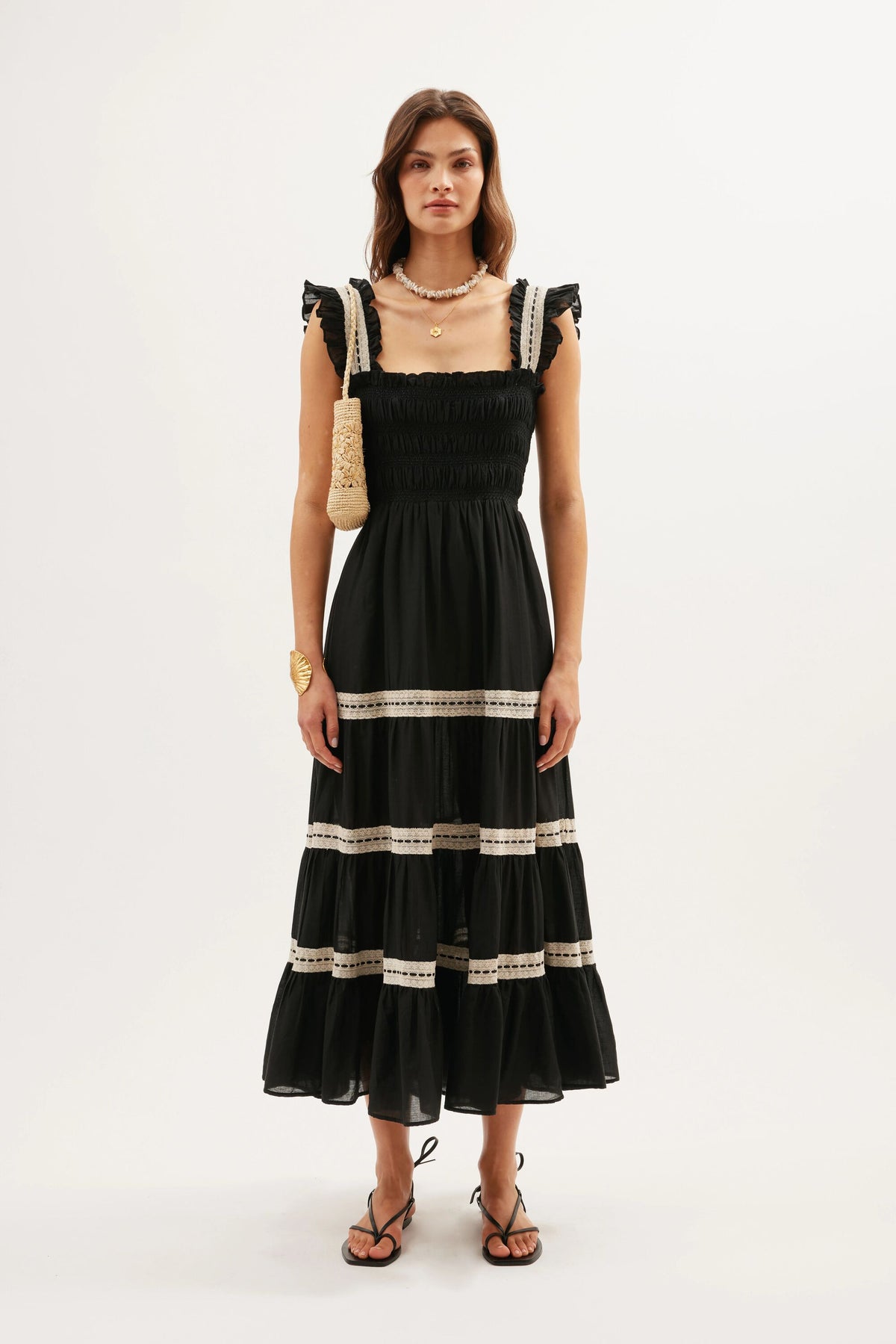 RIXO Aubrie Cotton Midi Black RIXO Aubrie Cotton Midi Black