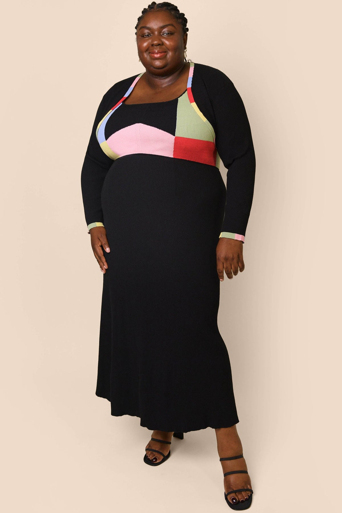 Abisola Knit Midi Dress in Black Multi | RIXO Abisola Knit Midi Dress in Black Multi | RIXO