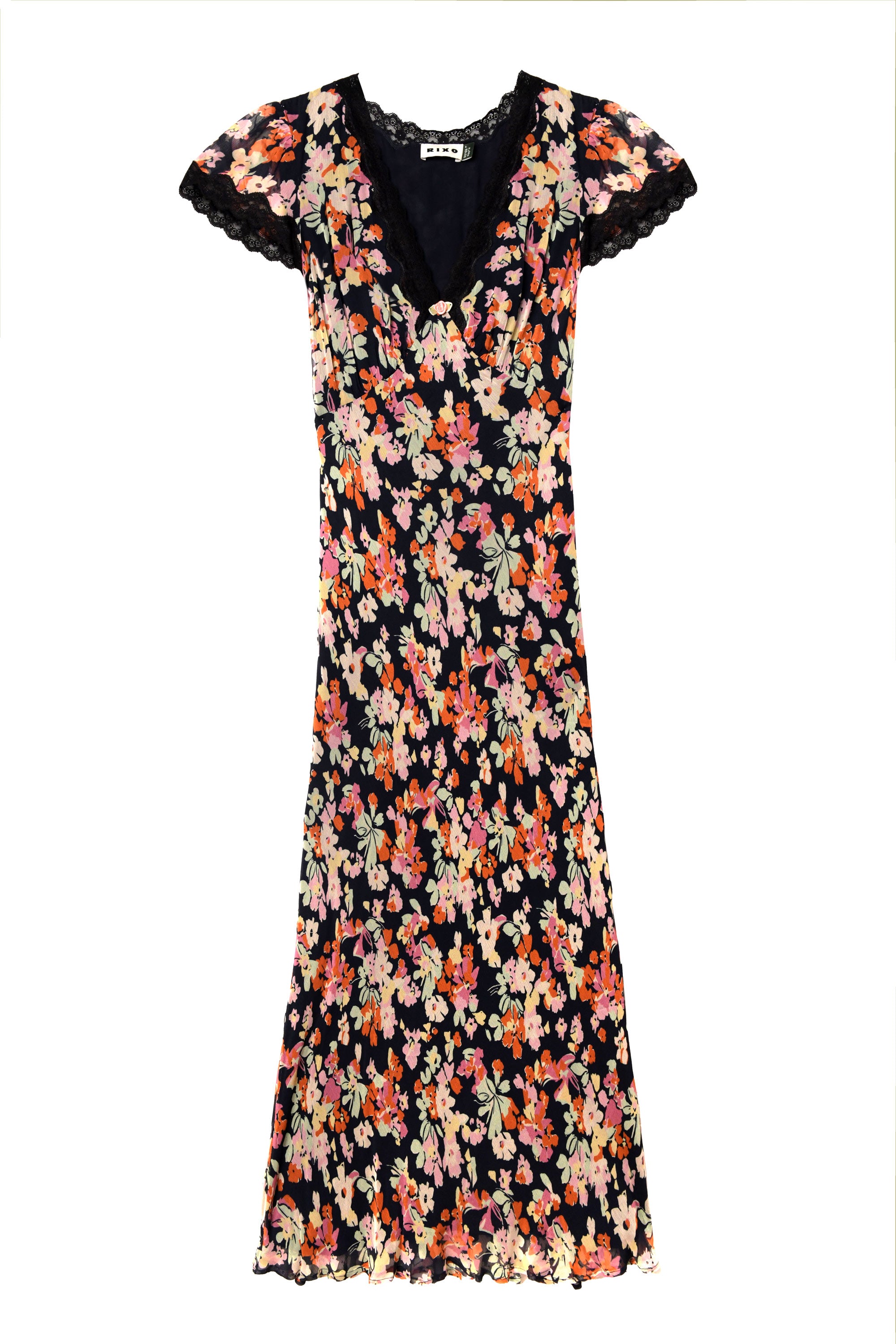 Clarice Georgette Midi Dress in Multi Primrose Floral Deep Navy