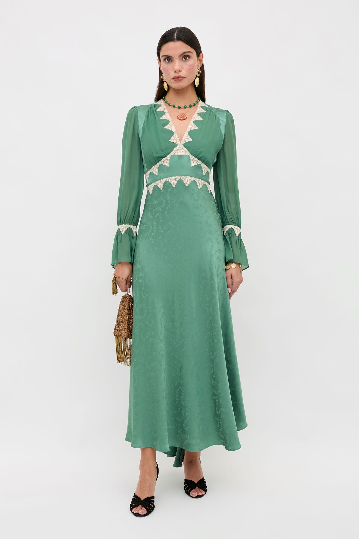 Arlena in Floral Trail Jacquard Sage Green