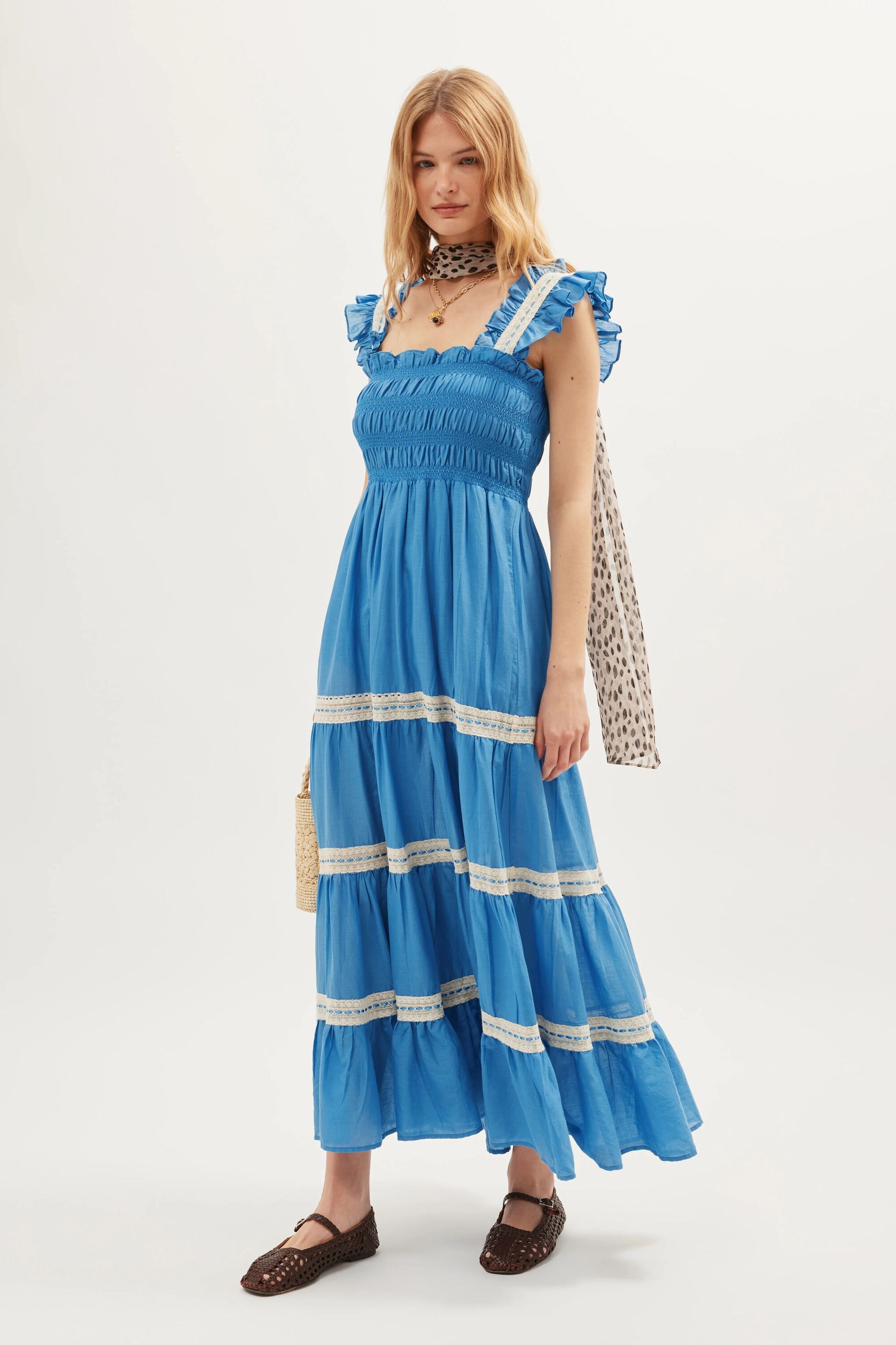 RIXO Aubrie Cotton Midi Blue