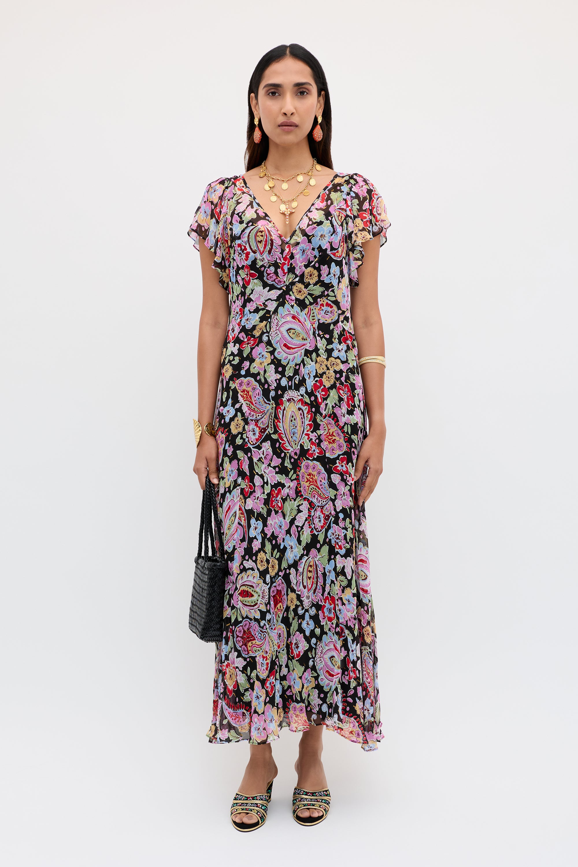 Bexley Lurex Midi Dress in Multi Cara Floral Black | RIXO USA ⋆