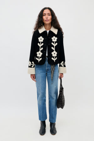 Brodie - Retro Daisy Applique Embroidery Black