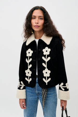 Brodie - Retro Daisy Applique Embroidery Black
