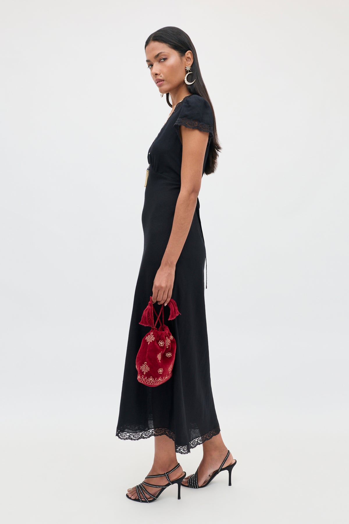 rixo black dress Clarice Linen Midi in formal-dress Black sexy sweetheart cute Inspired by 90s slip Rush Service:With Rush
