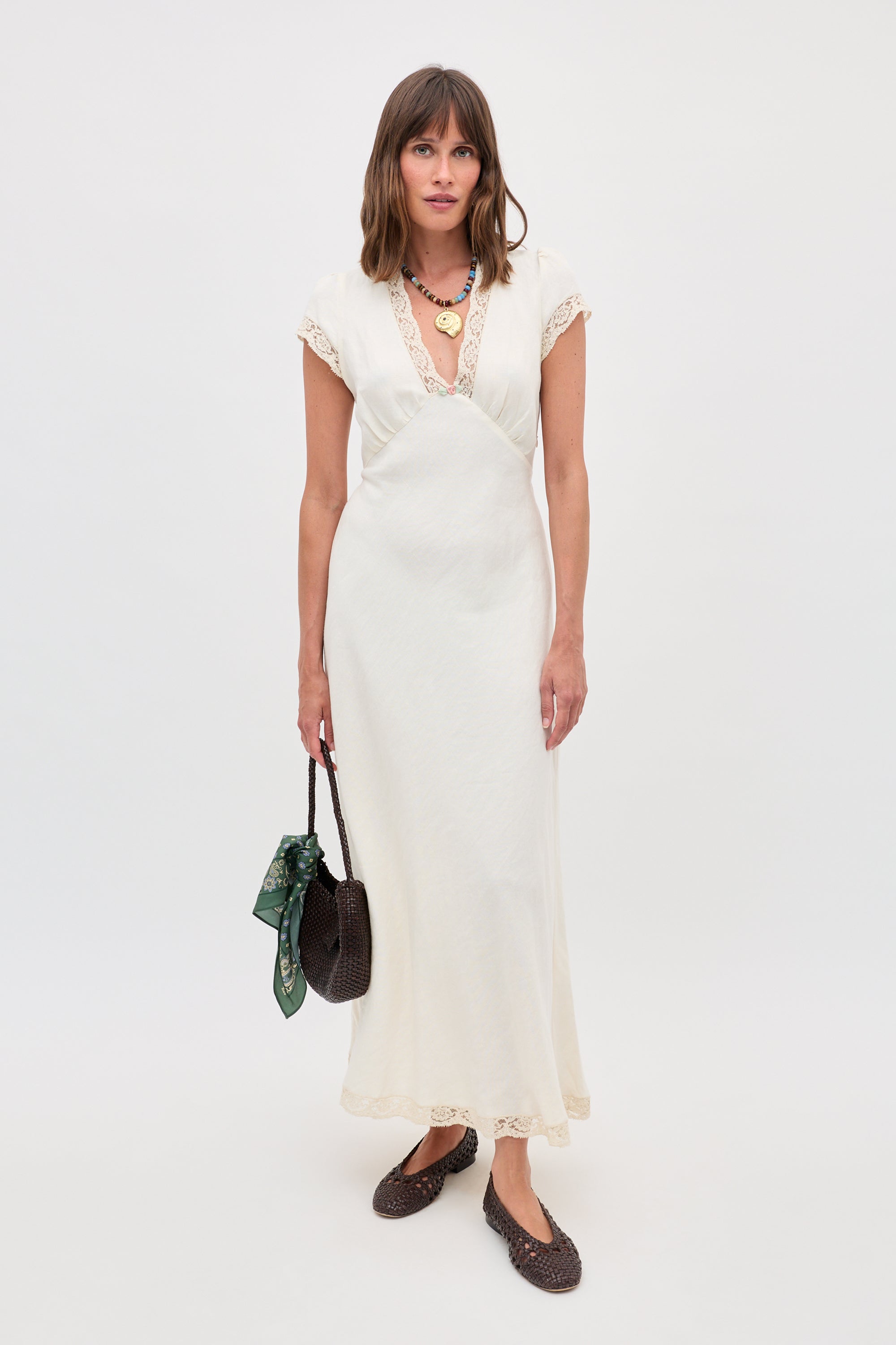 Clarice Linen Midi Dress in Cream | RIXO USA ⋆