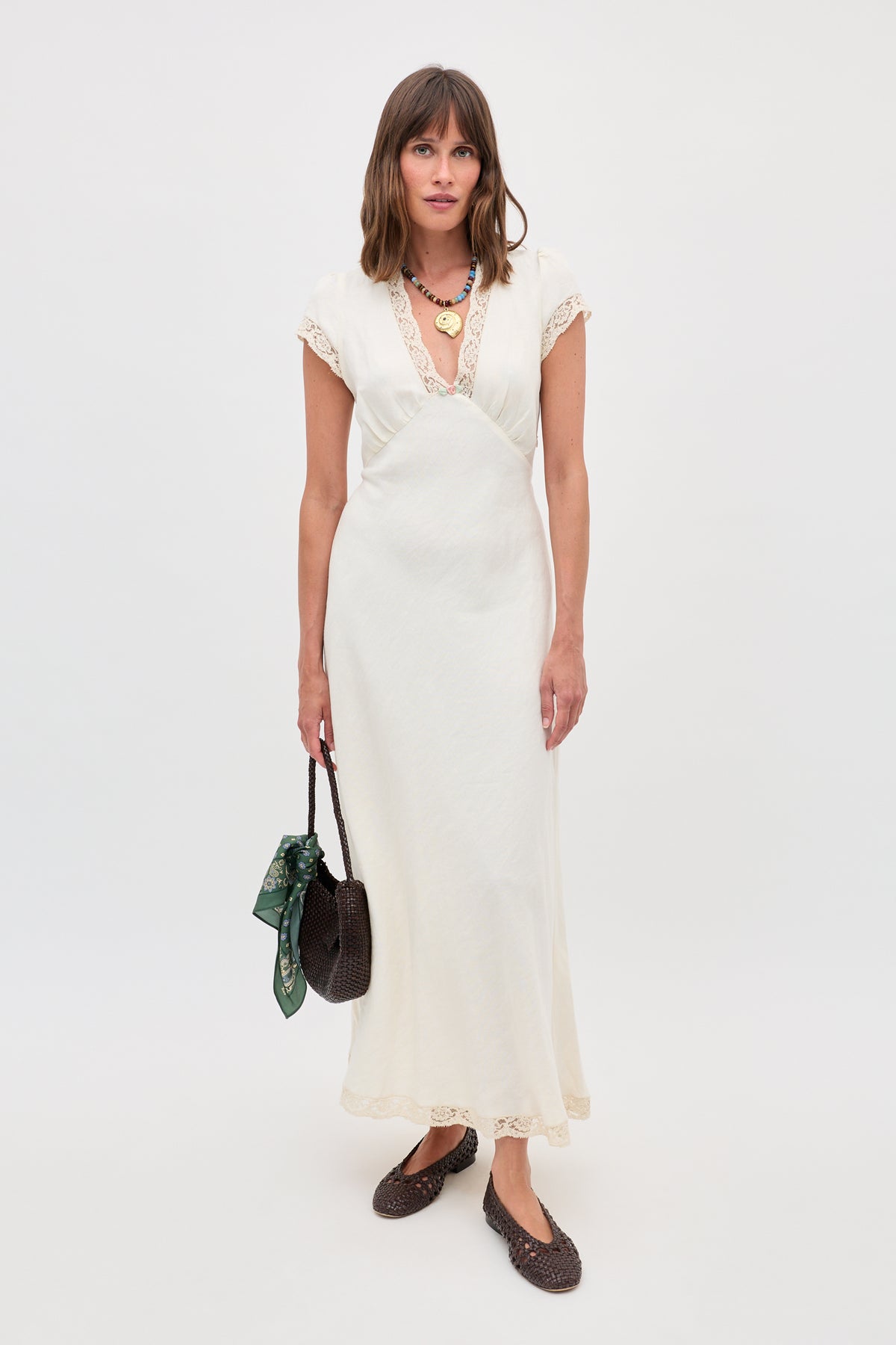 cream shoes with white dress cream crochet dress + favorite heels
