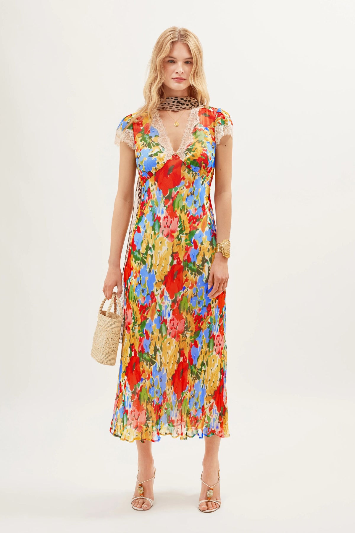 Clarice Chiffon Midi Dress in Wedding Floral Multi | RIXO USA Clarice Chiffon Midi Dress in Wedding Floral Multi | RIXO USA