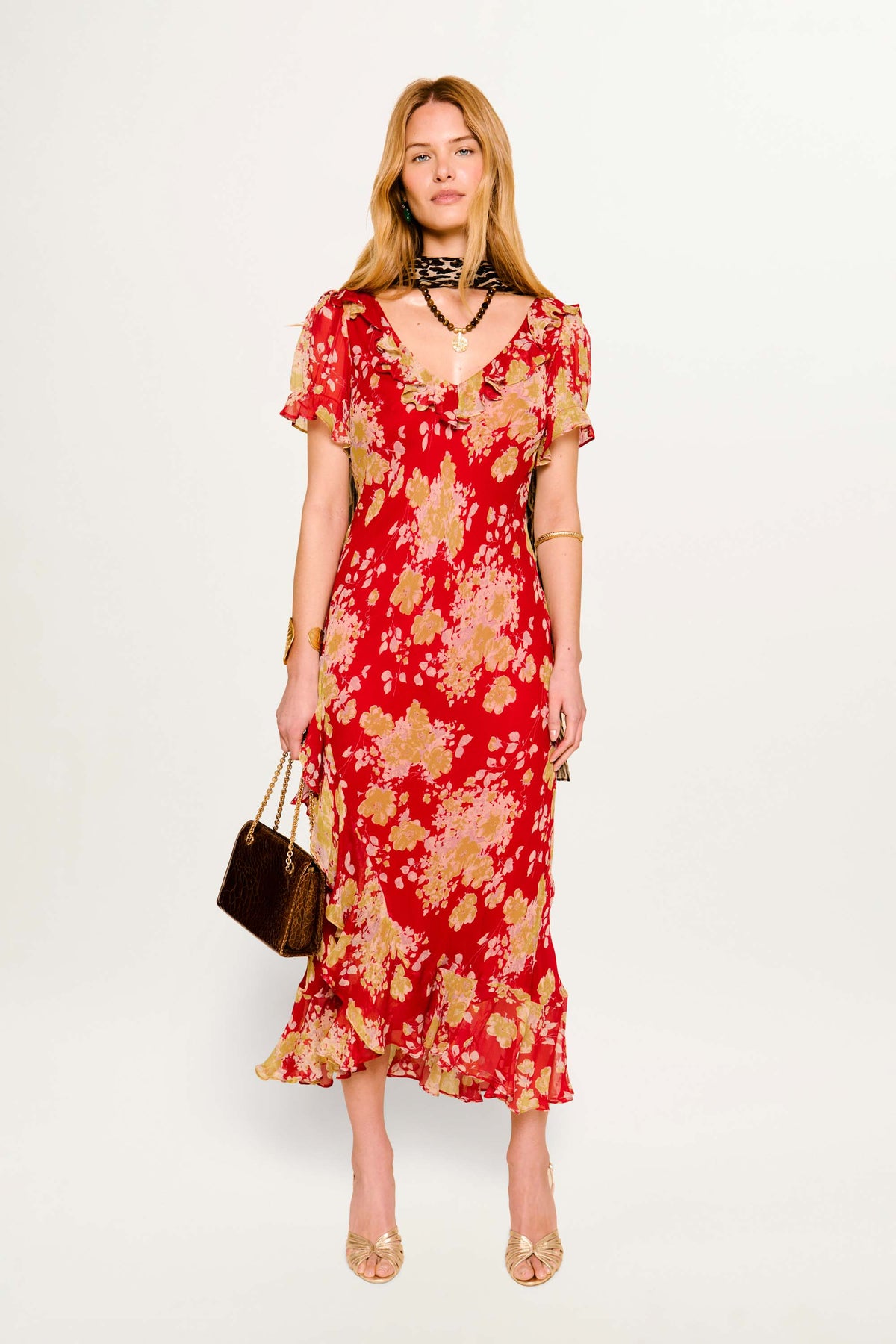 Clementina Midi Dress in Watercolour Blossom Red | RIXO USA Clementina Midi Dress in Watercolour Blossom Red | RIXO USA