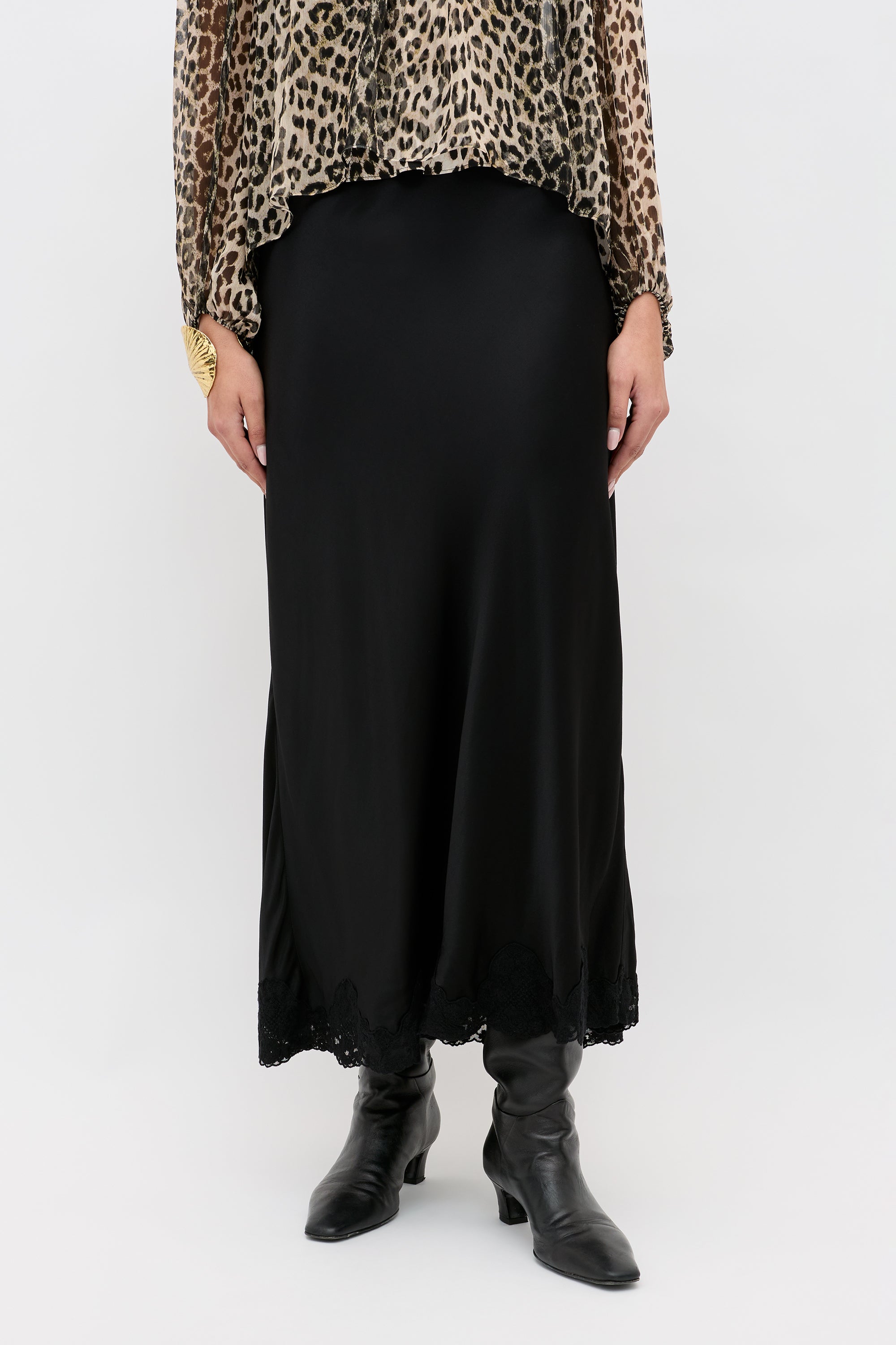 Crystal Satin Midi Skirt in Black | RIXO USA ⋆