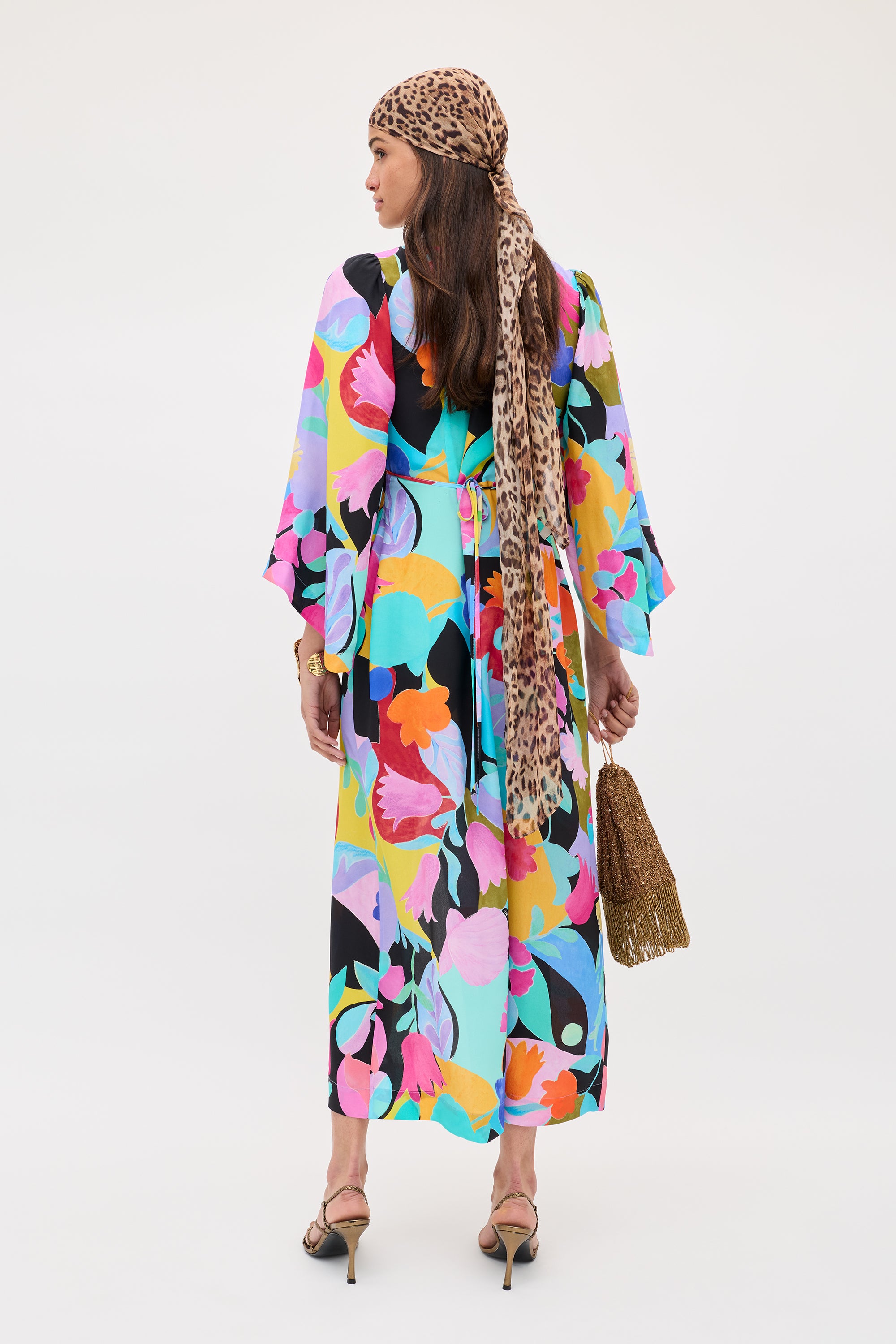 Dahlia Silk Midi Dress in Multi Abstract Tulip Black | RIXO USA ⋆