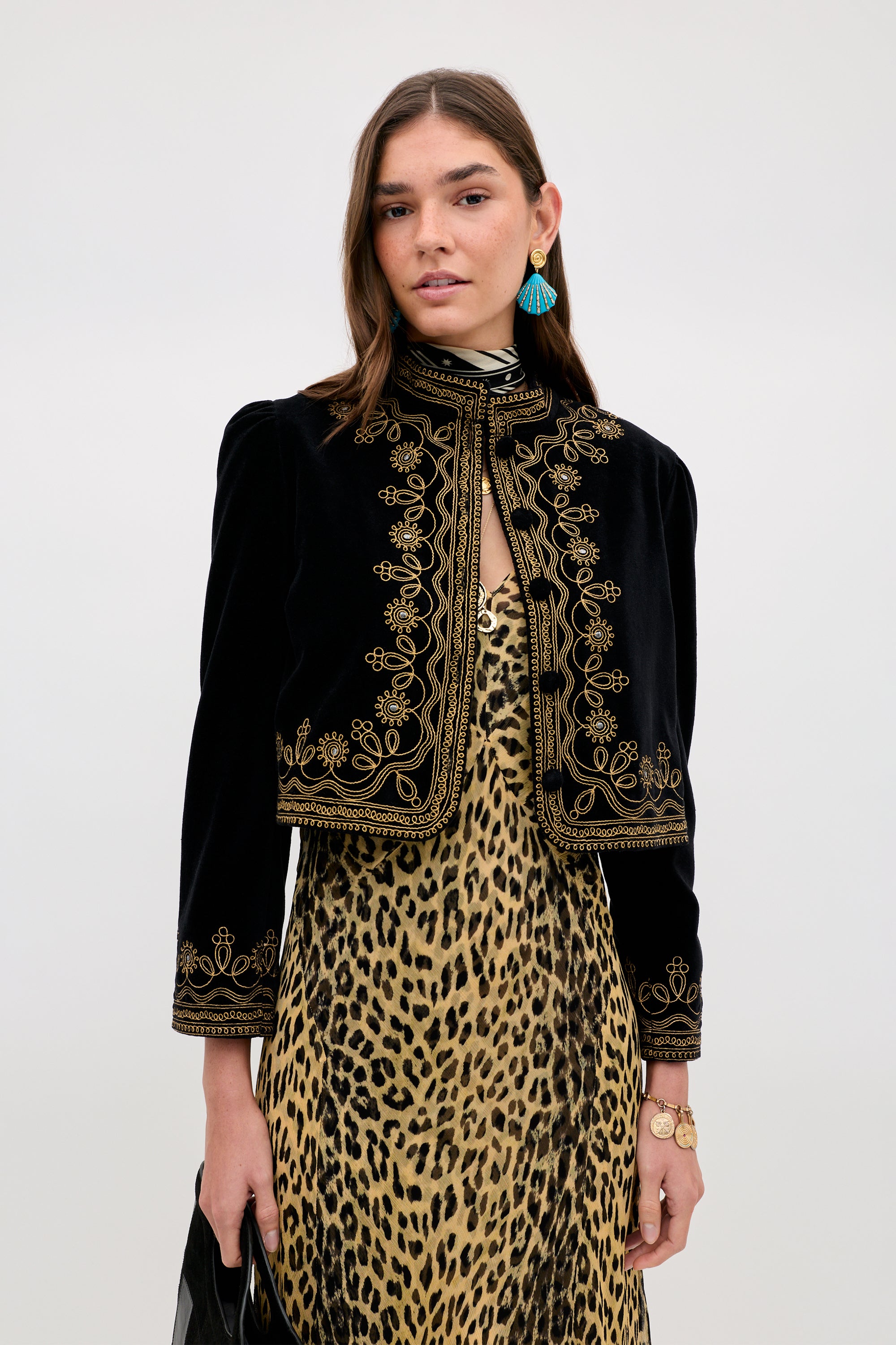 Denver Velvet Jacket in Black Soutache Embroidery | RIXO USA ⋆
