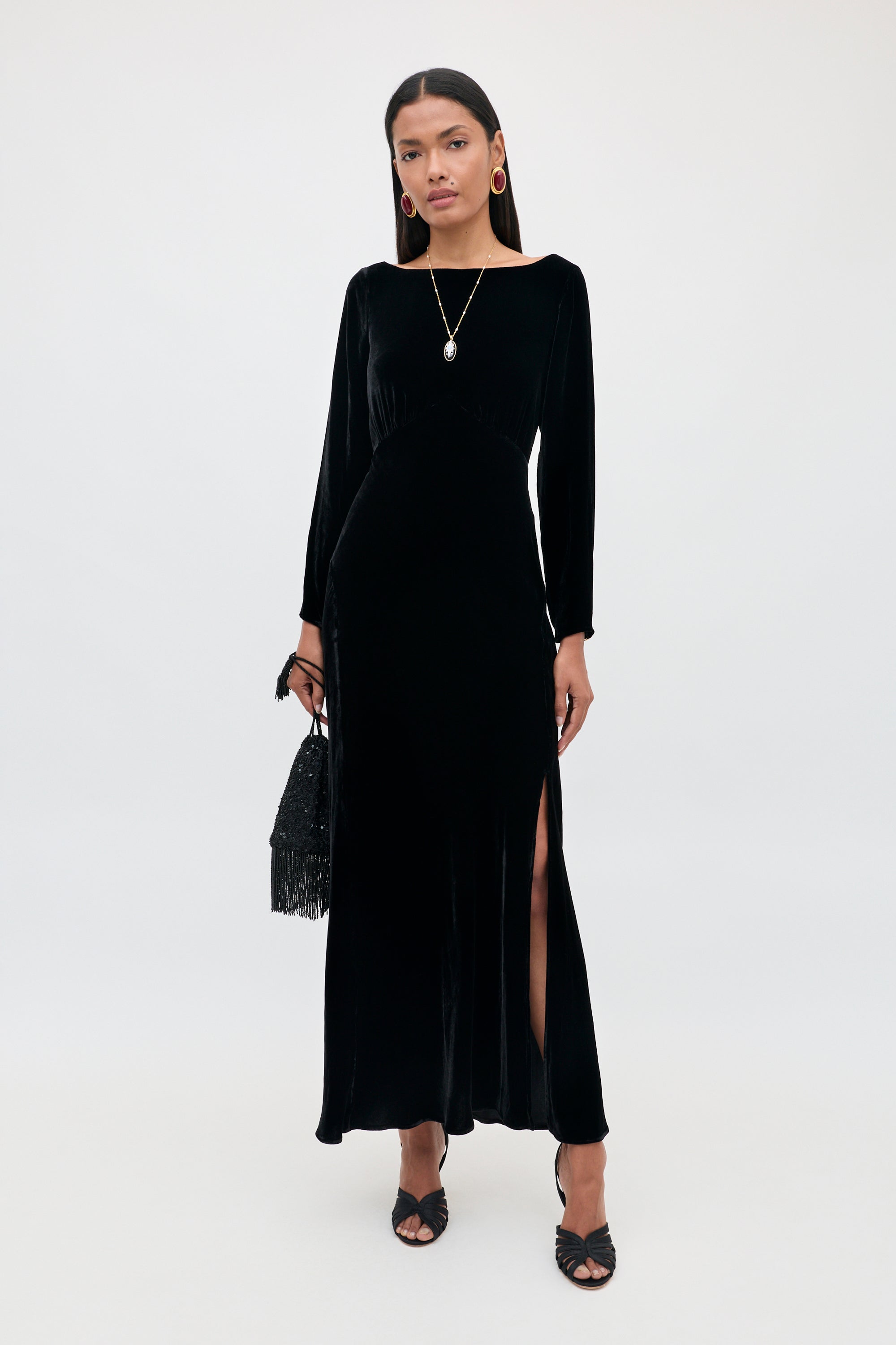 Devina Silk-Velvet Gown in Black | RIXO USA ⋆