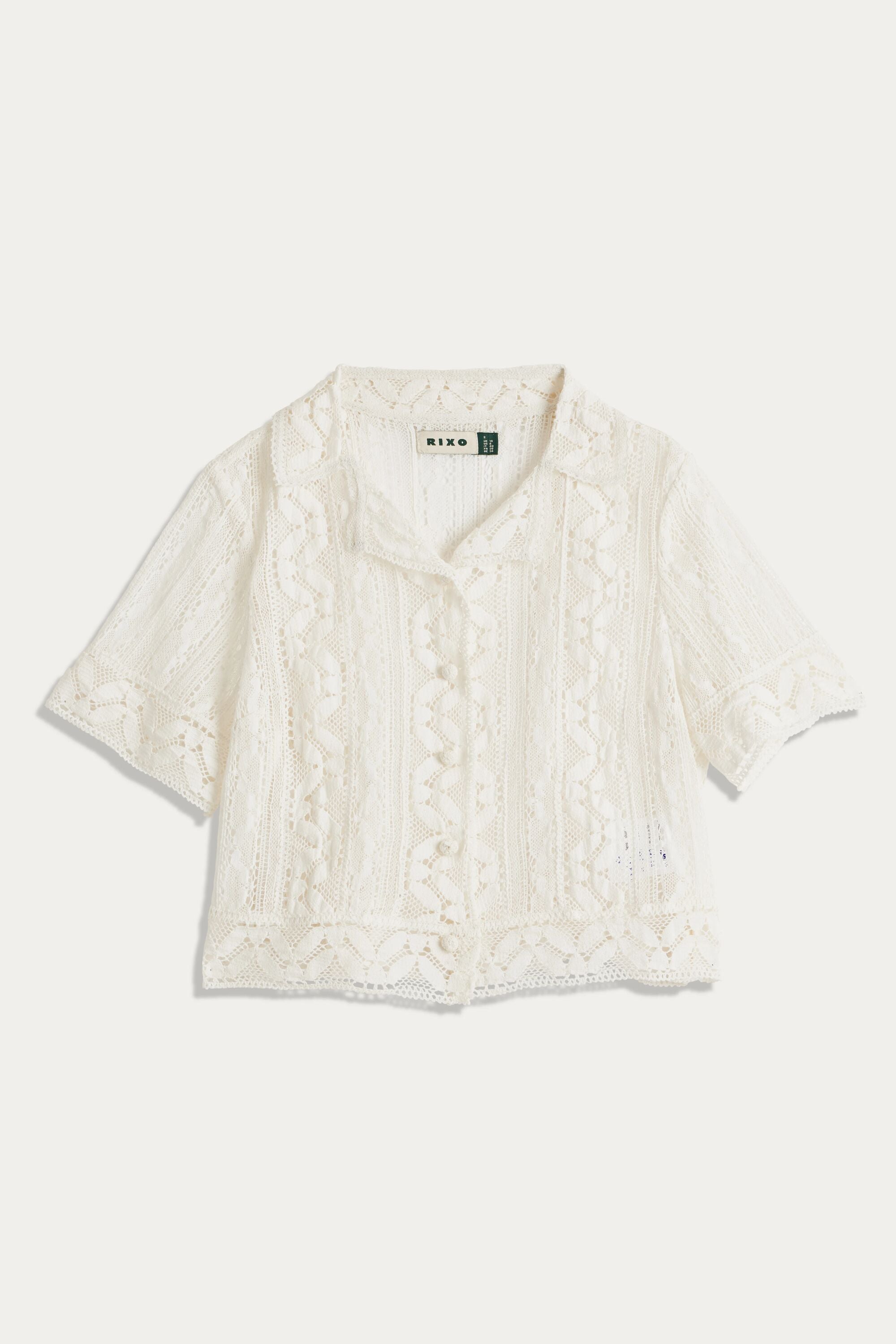 Diona Crochet Shirt in White Ivory | RIXO ⋆