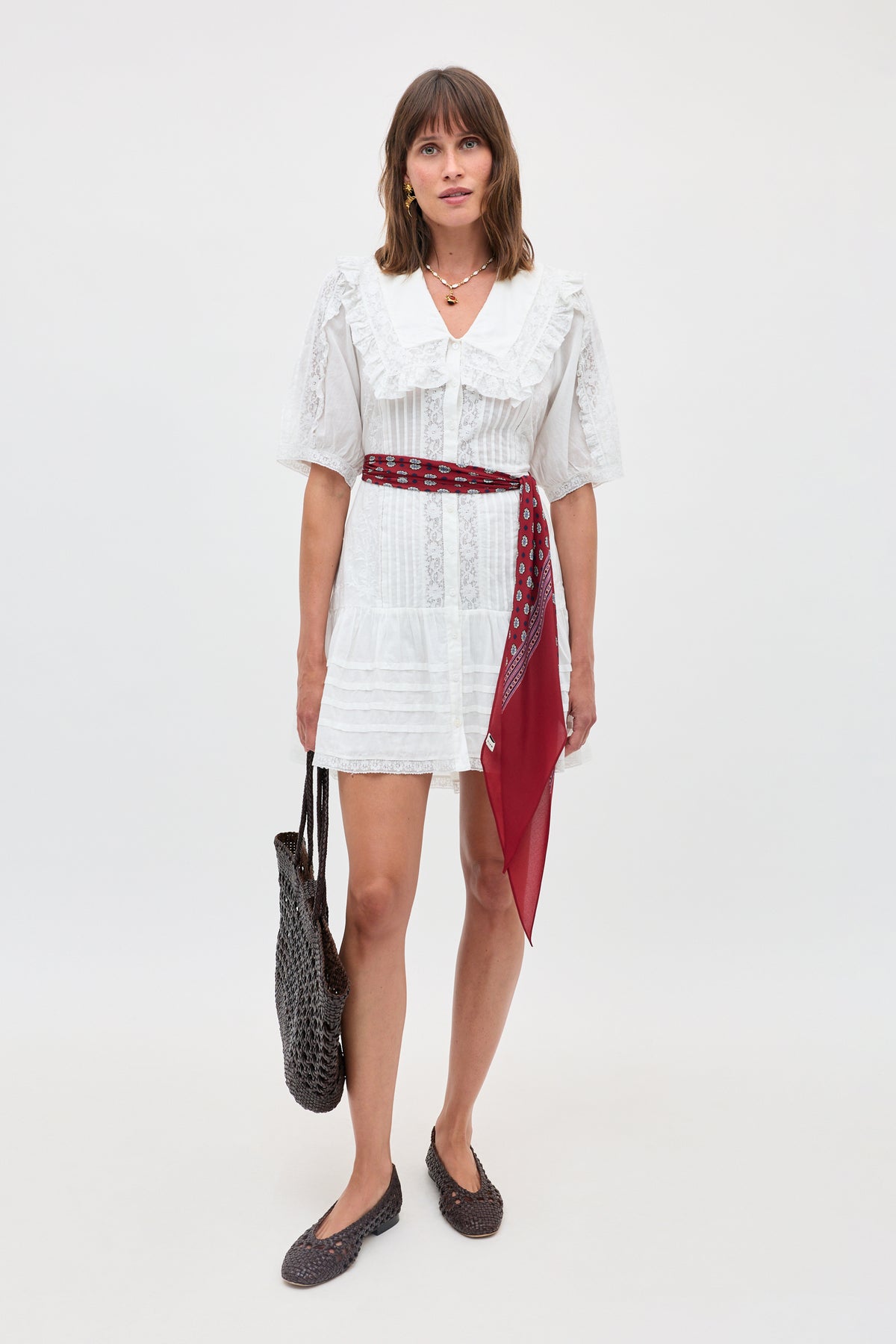 Dove Embroidered Cotton Mini Dress in Pansy Embroidery White | RIXO Dove Embroidered Cotton Mini Dress in Pansy Embroidery White | RIXO
