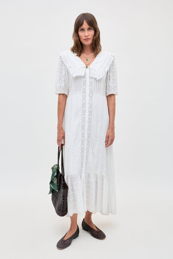 Edina - Pansy Embroidery White