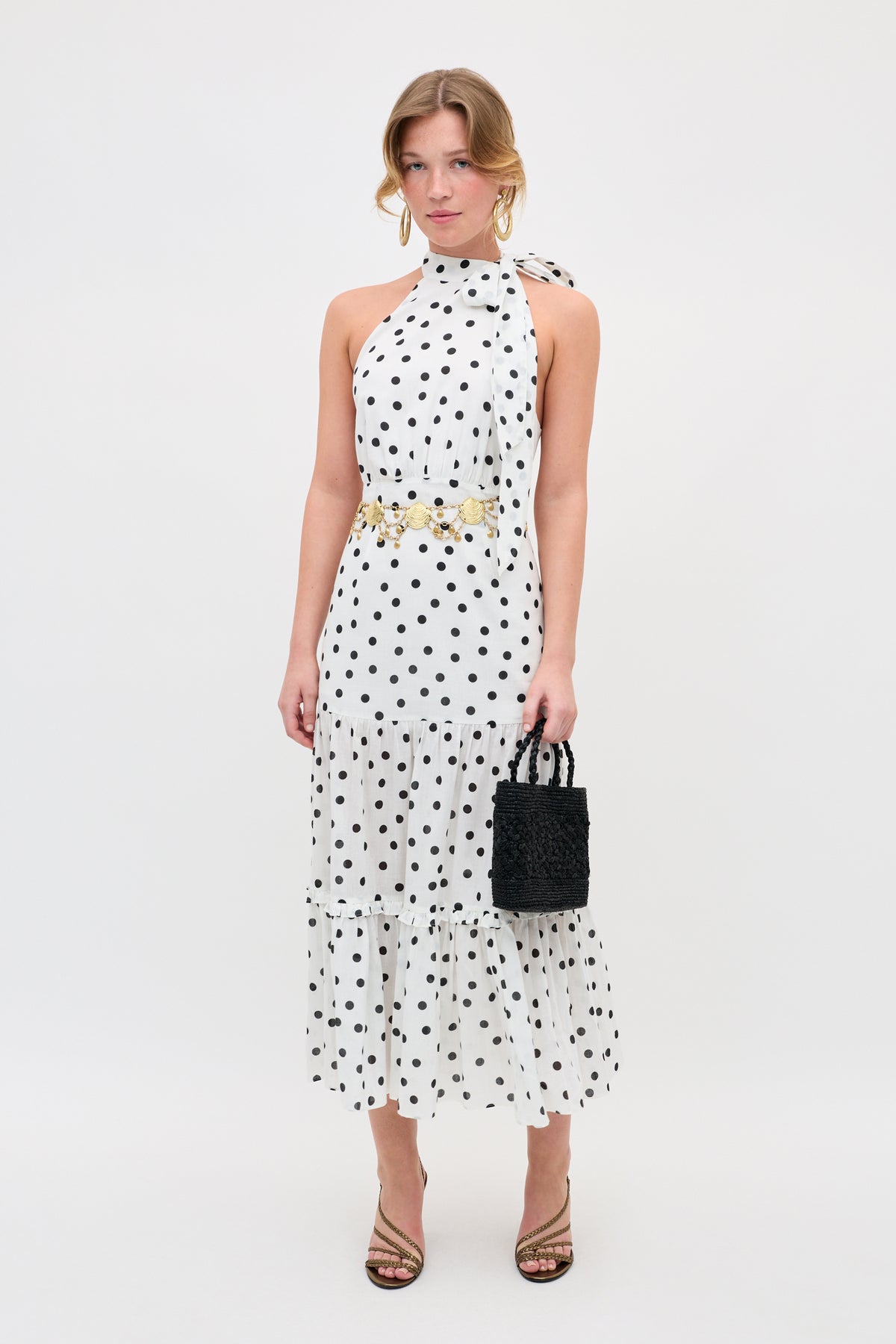 Eleanor Cotton Midi Dress in White Bohemia Spot Ivory | RIXO USA Eleanor Cotton Midi Dress in White Bohemia Spot Ivory | RIXO USA