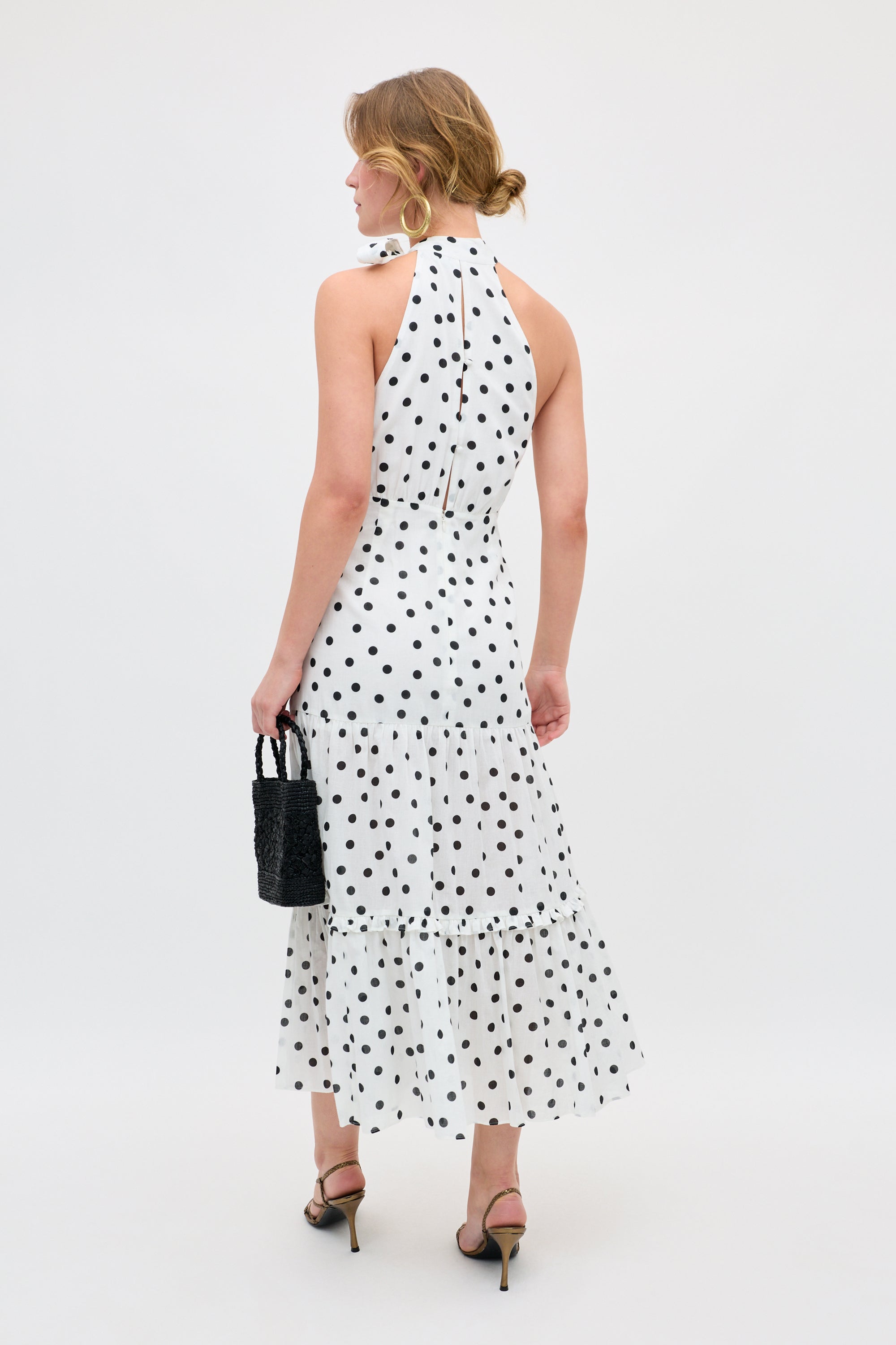 Eleanor Cotton Midi Dress in White Bohemia Spot Ivory | RIXO USA ⋆