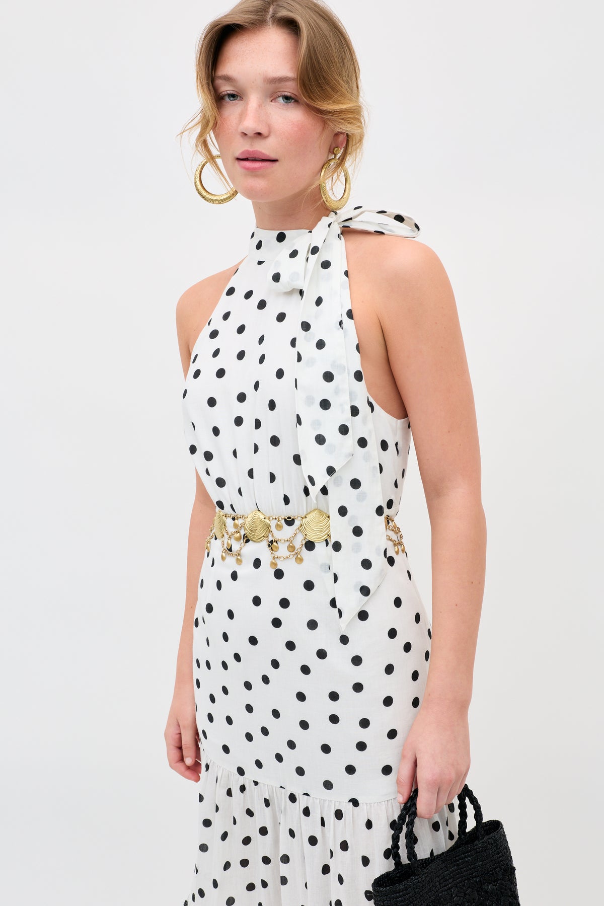 Eleanor Cotton Midi Dress in White Bohemia Spot Ivory | RIXO Eleanor Cotton Midi Dress in White Bohemia Spot Ivory | RIXO