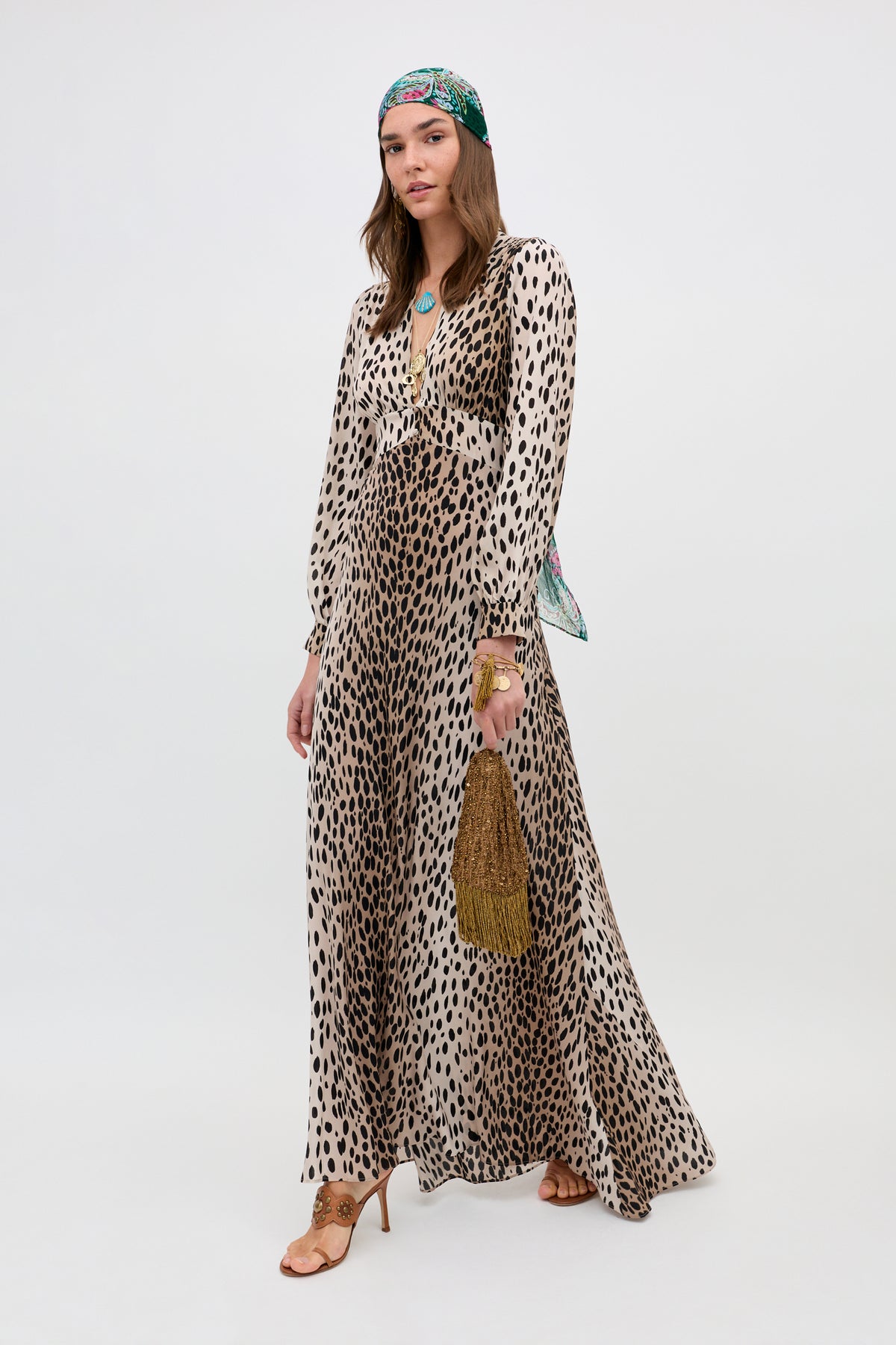Emory Silk Gown in Brown Antelope Spot Black | RIXO Emory Silk Gown in Brown Antelope Spot Black | RIXO