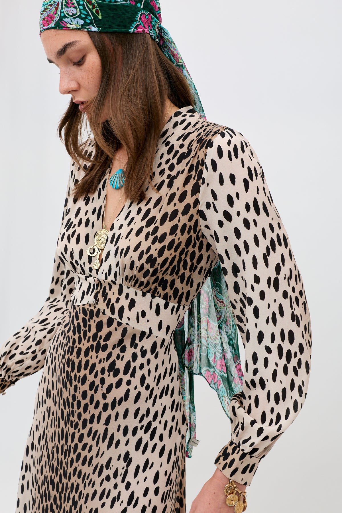 Emory Silk Gown in Brown Antelope Spot Black Emory Silk Gown in Brown Antelope Spot Black