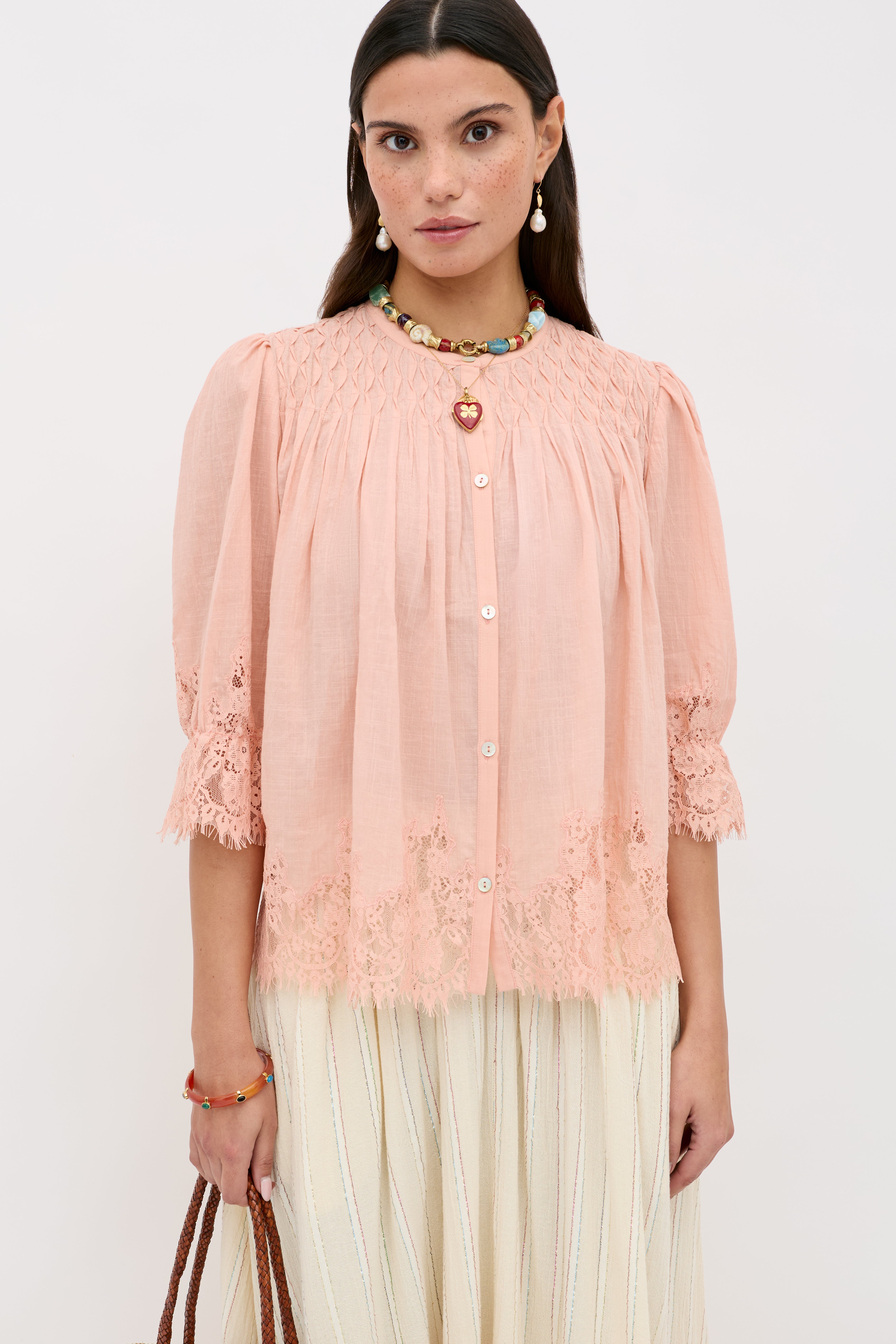 Erika Cotton Blouse in Pink Peach | RIXO USA ⋆