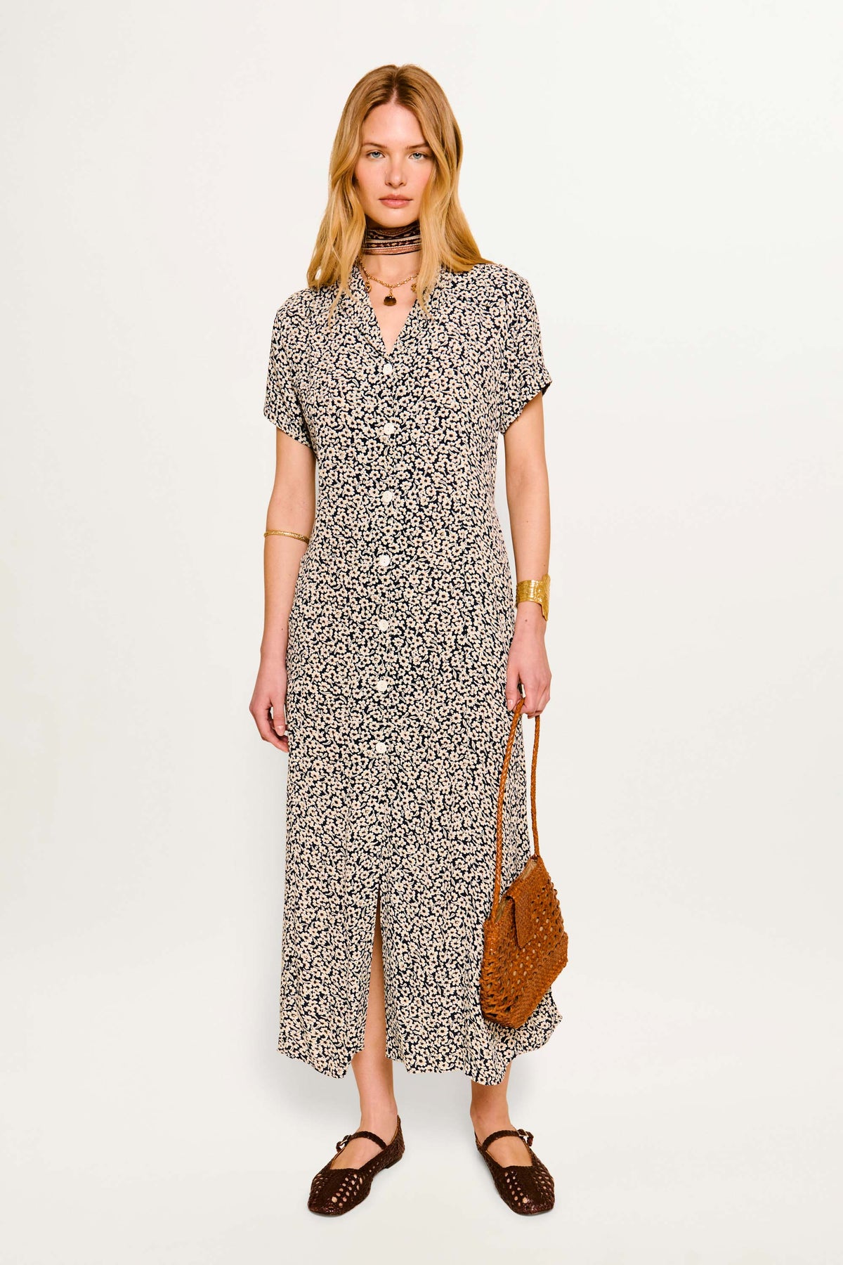 Florrie Midi Dress in English Daisy Deep Navy