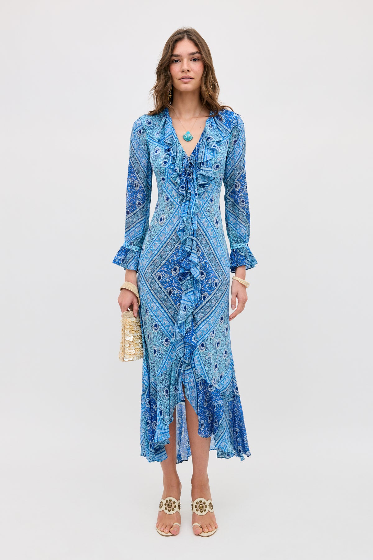 Gracye Silk Dress in Boho Scarf Blue | RIXO USA Gracye Silk Dress in Boho Scarf Blue | RIXO USA