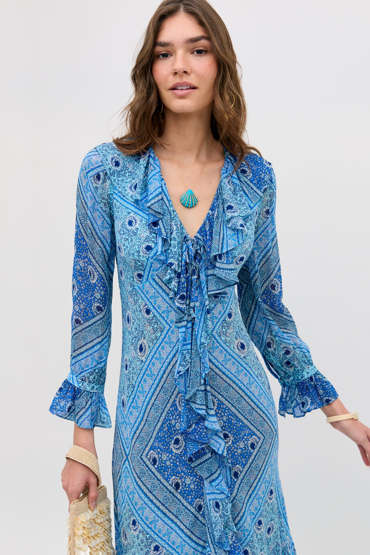 Grayce Silk Dress in Boho Scarf Blue | RIXO USA Grayce Silk Dress in Boho Scarf Blue | RIXO USA