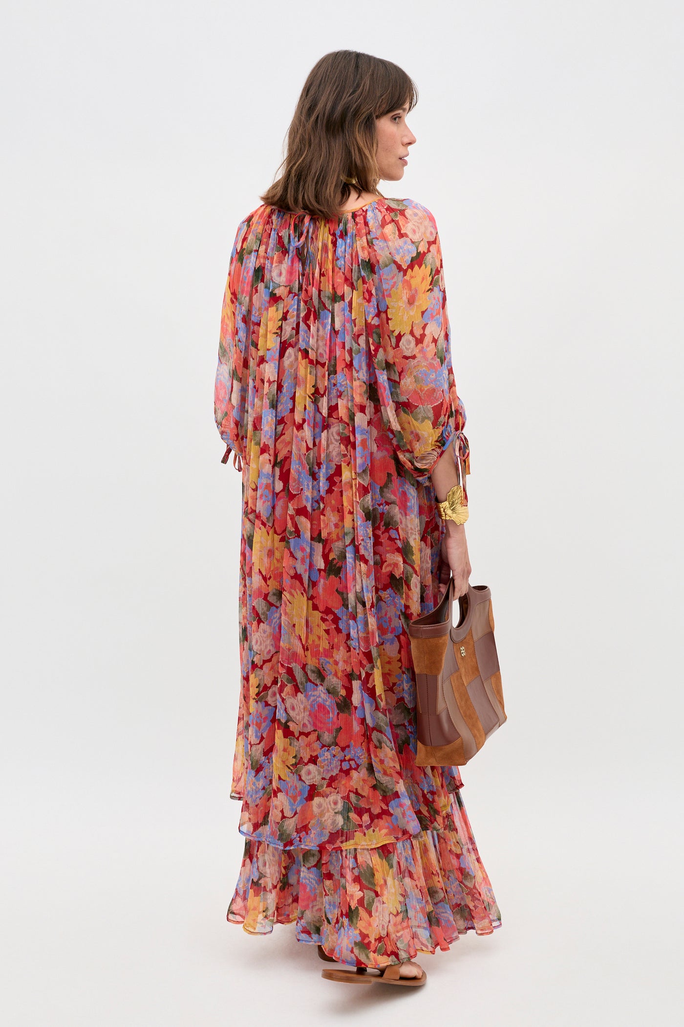 Hayden Chiffon Midi Dress in Multi Chelsea Floral Red
