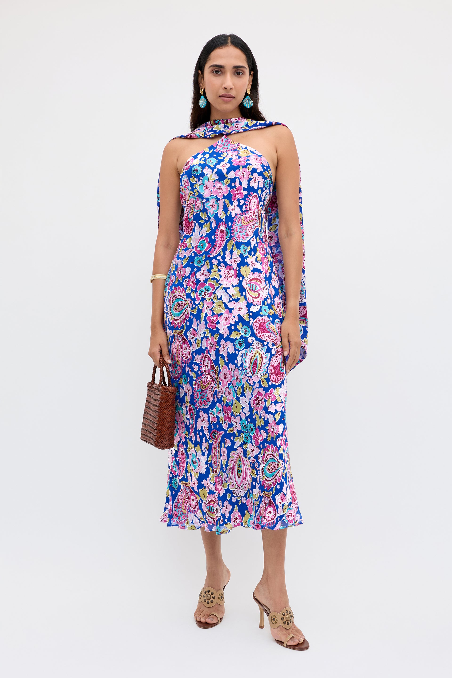 RIXO Hayley Dress in Navy,Pink
