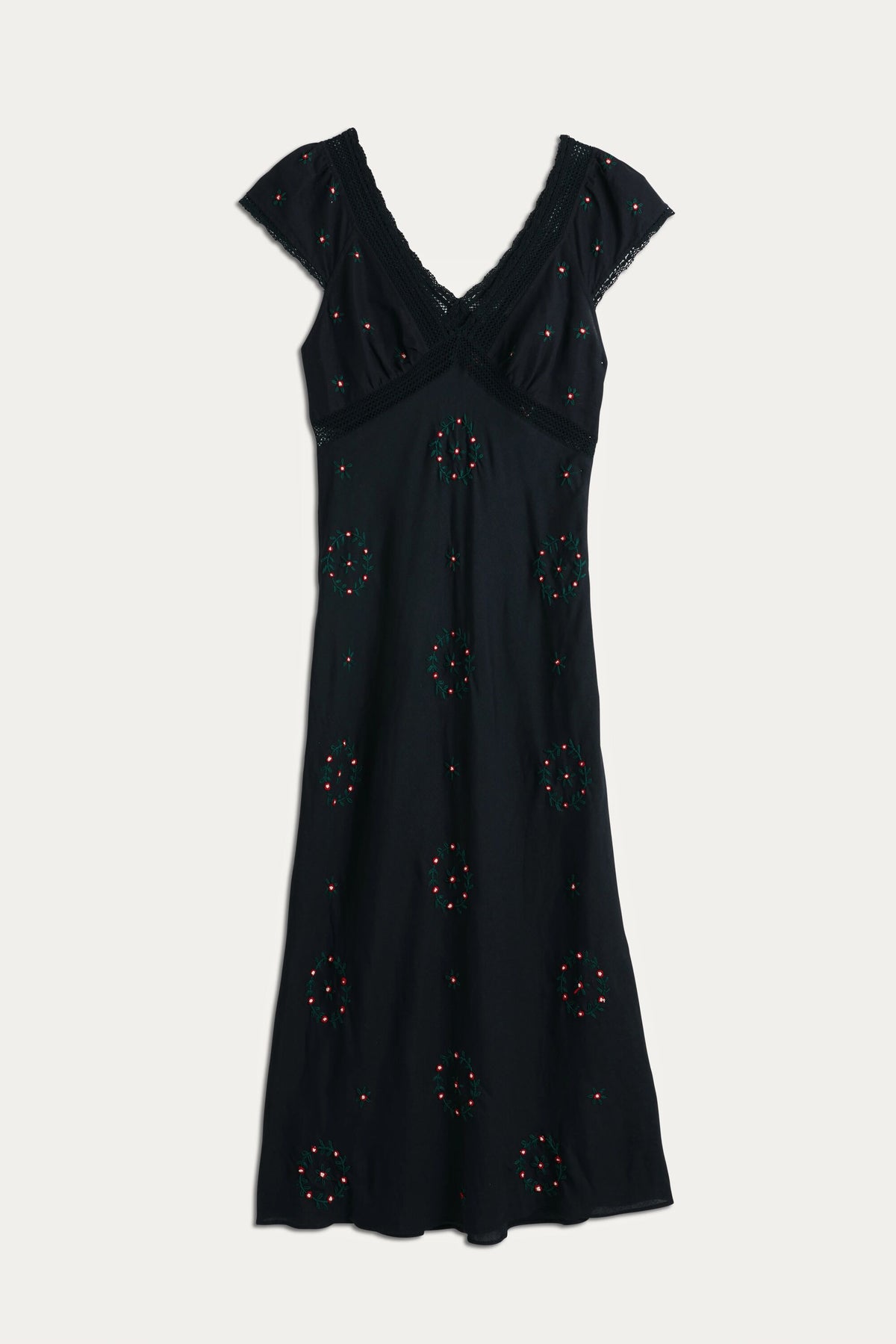 RIXO Iggy Embroidered Linen Rose Trail Embroidery Black RIXO Iggy Embroidered Linen Rose Trail Embroidery Black