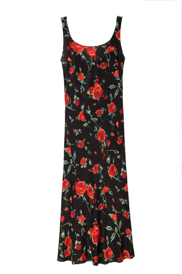 Bondi Silk Midi Dress in Claudia Rose Black | RIXO USA Bondi Silk Midi Dress in Claudia Rose Black | RIXO USA