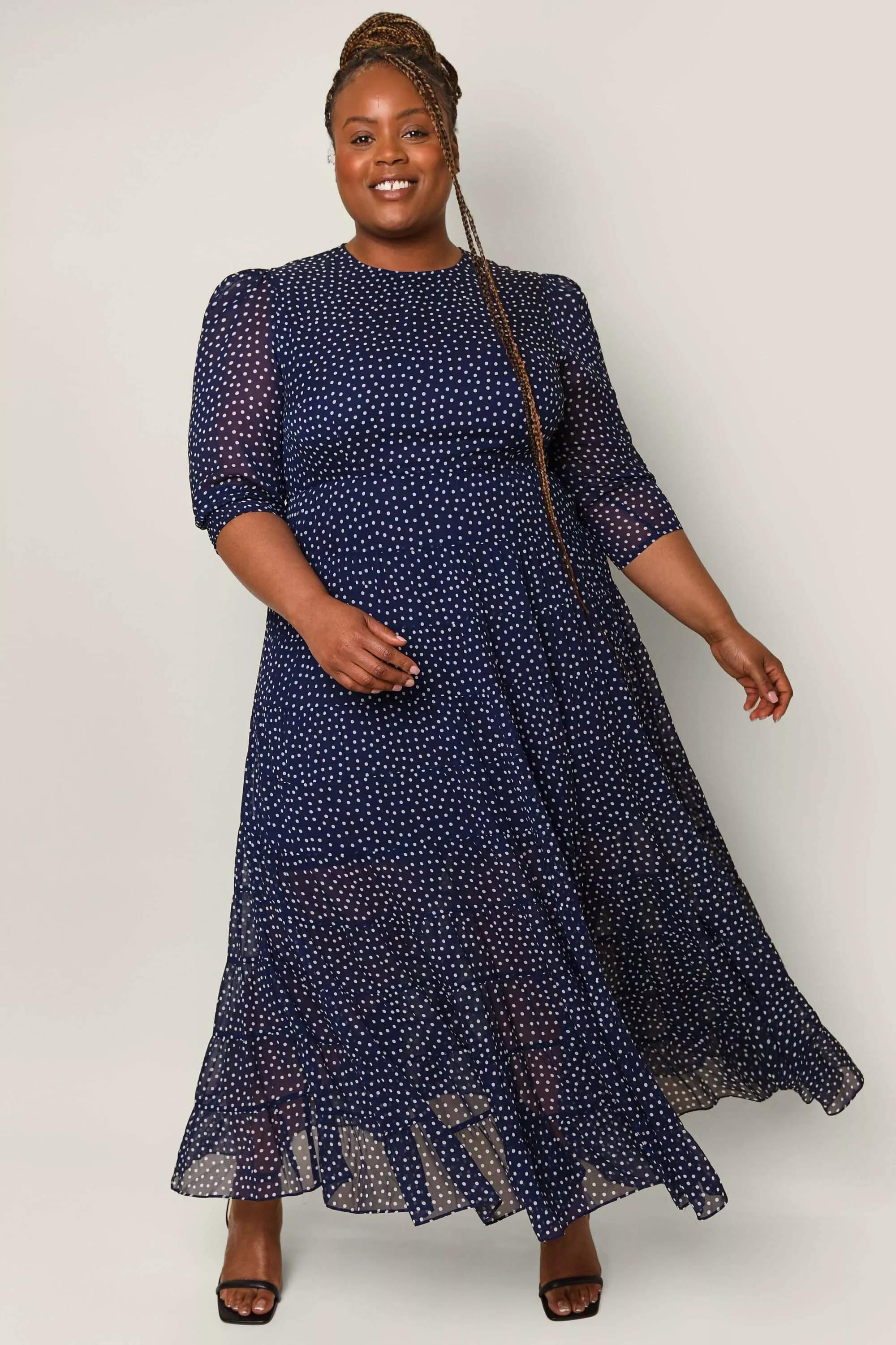 Plus size navy shop polka dot dress