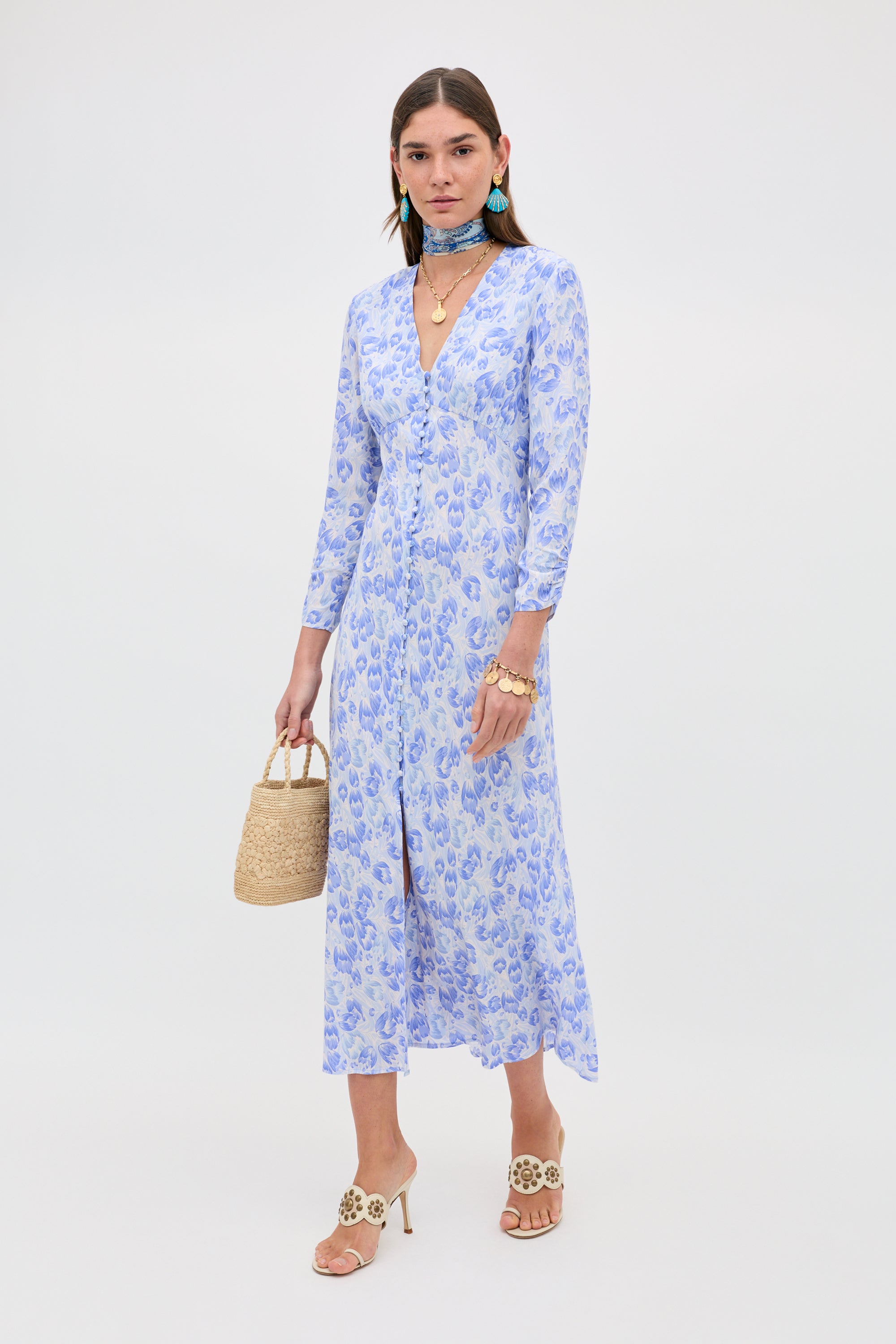Katie Midi Dress in Tulip Fields Cornflower Blue | RIXO USA ⋆