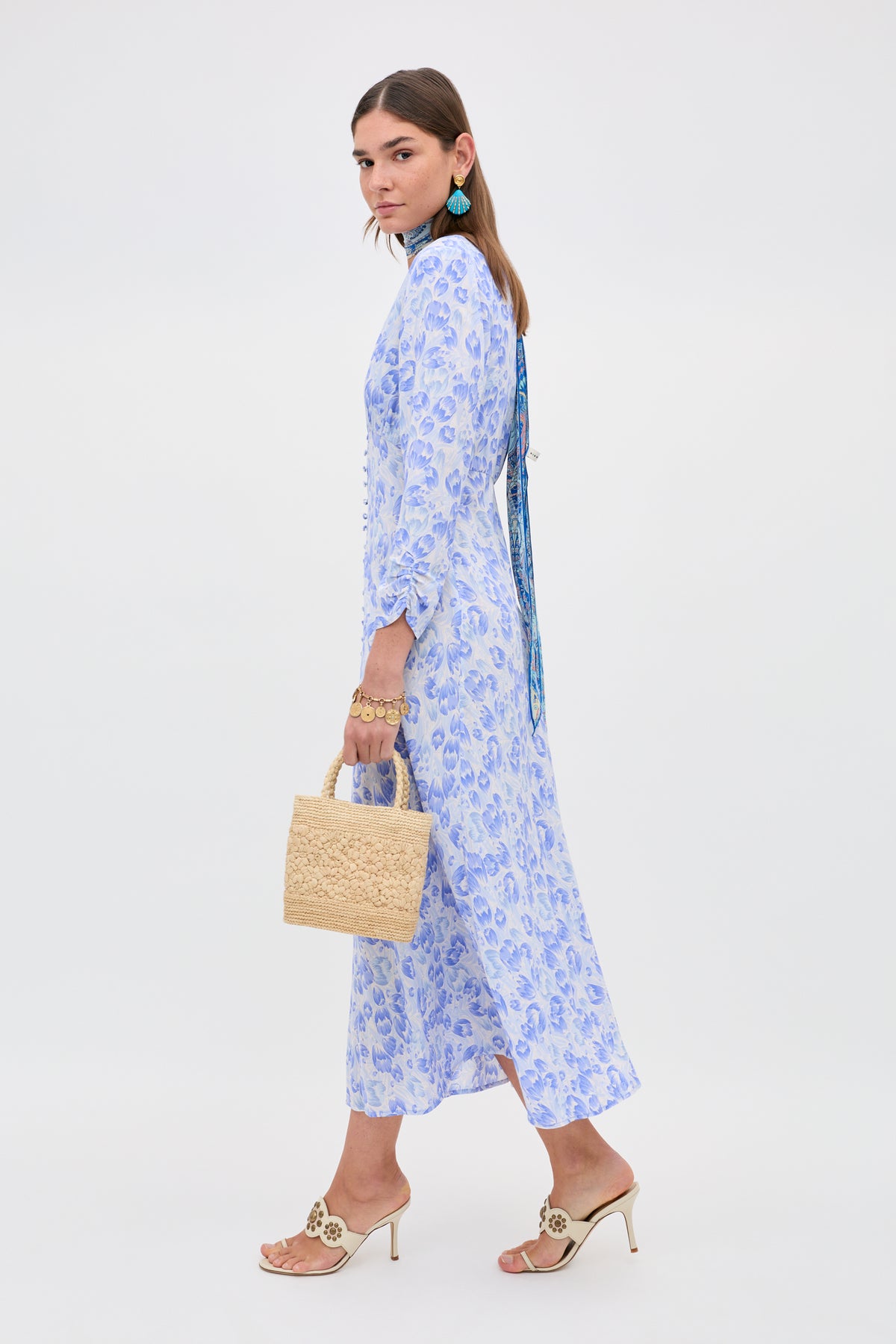 Katie Midi Dress in Tulip Fields Cornflower Blue | RIXO USA Katie Midi Dress in Tulip Fields Cornflower Blue | RIXO USA