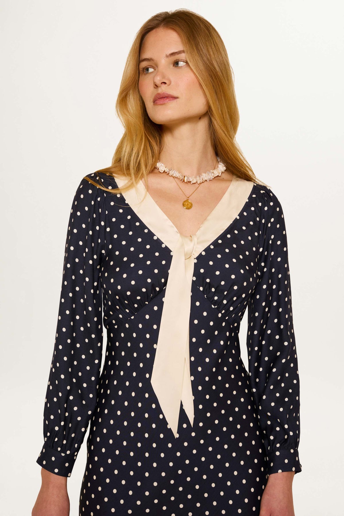 Lotta Midi Dress in Polka Dot Deep Navy | RIXO USA Lotta Midi Dress in Polka Dot Deep Navy | RIXO USA
