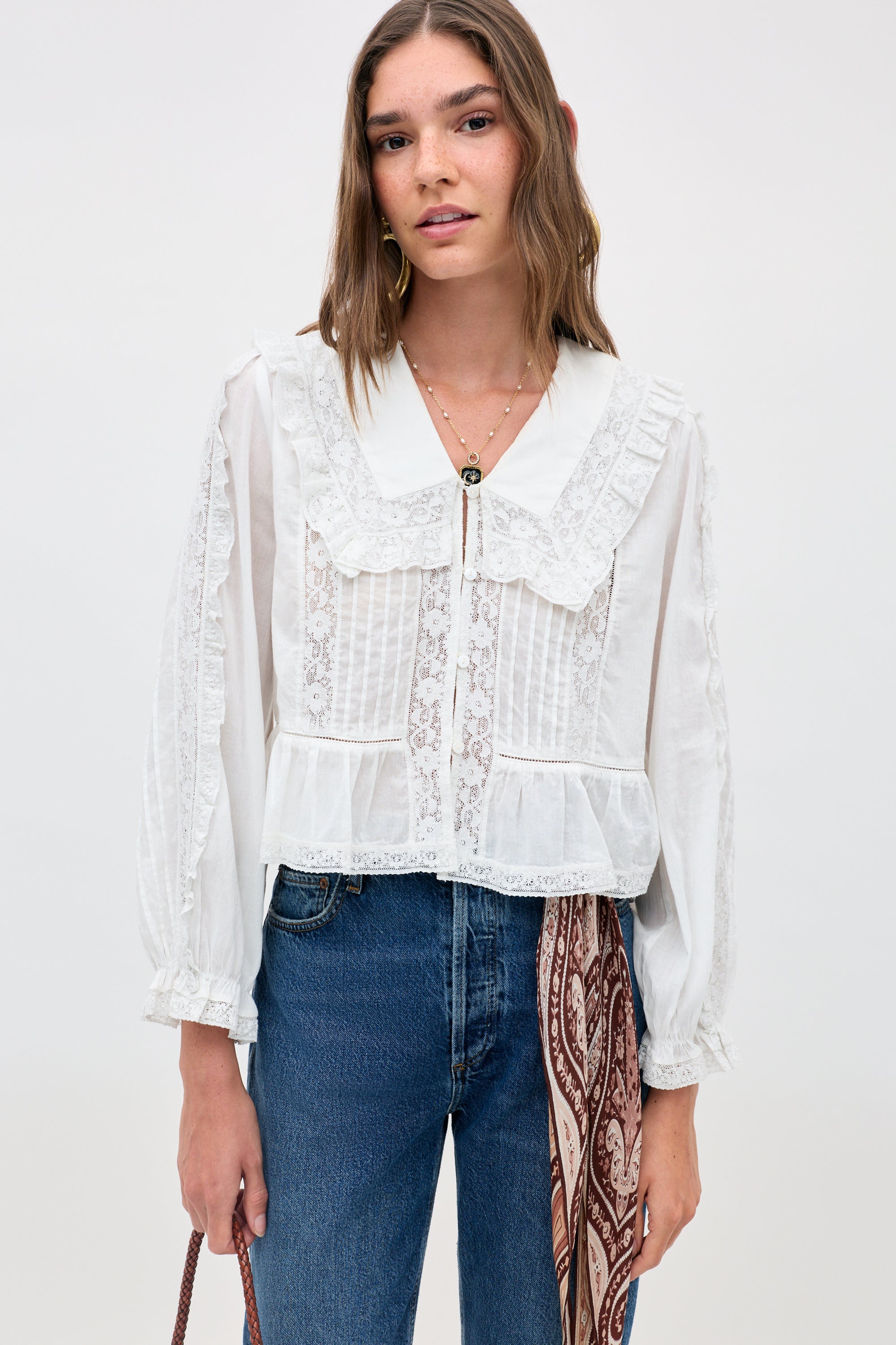 トップス Herlipto Fionna Lace Blouse Maribelle Cotton Blouse in Ivory | RIXO USA ⋆