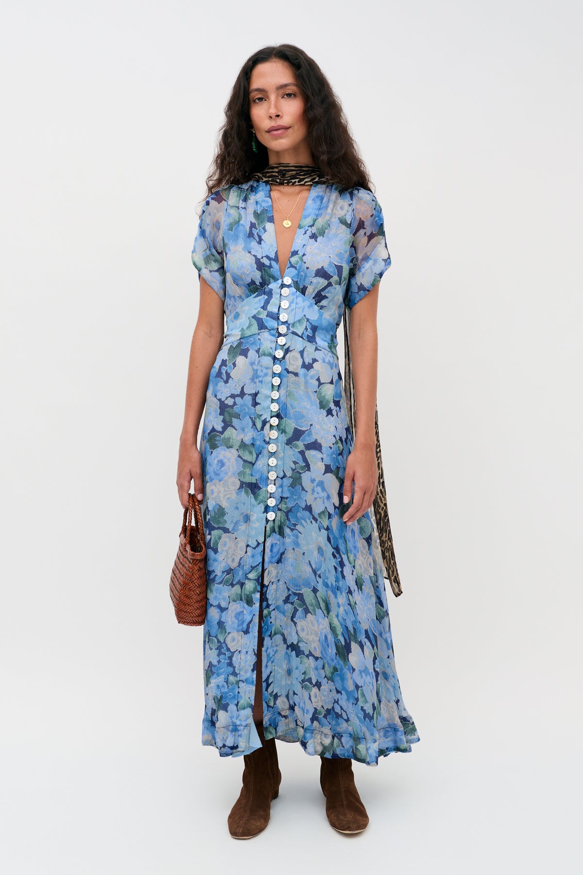 chiffon midi dress THE ANGEL IN BLUE 57 Bust self-portrait - Brown Check Chiffon
