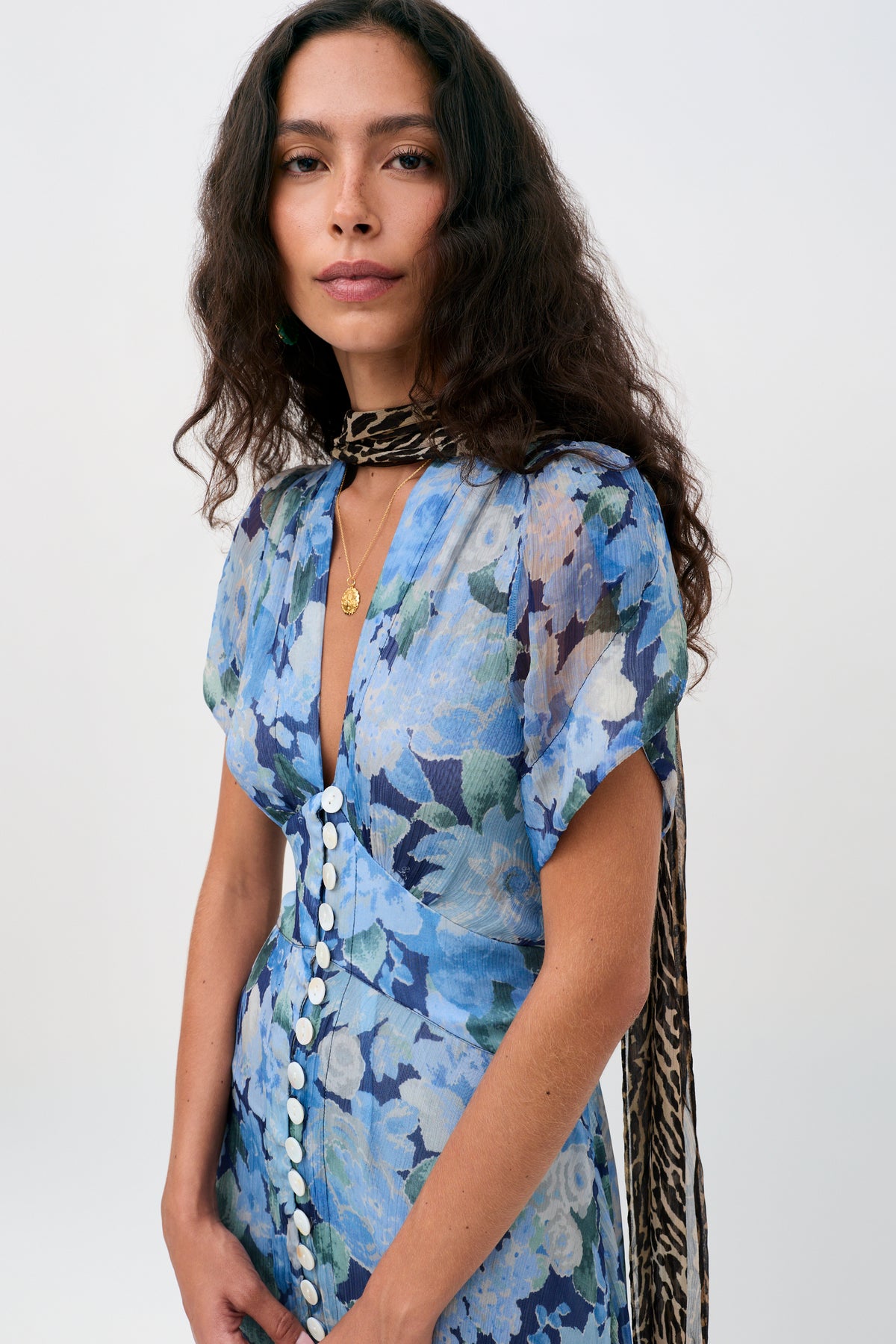 RIXO Novara Chiffon Midi Chelsea Floral Blue