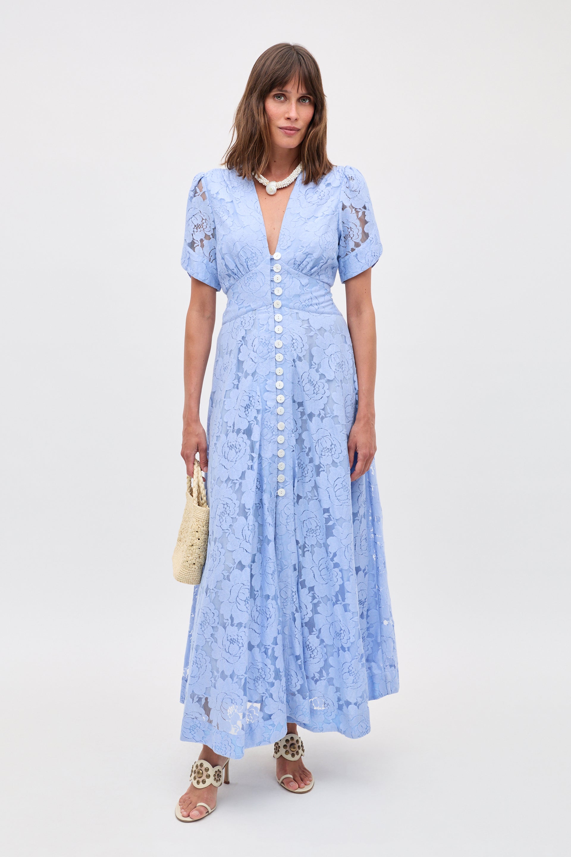Novara Lace Midi Dress in Vintage Blue