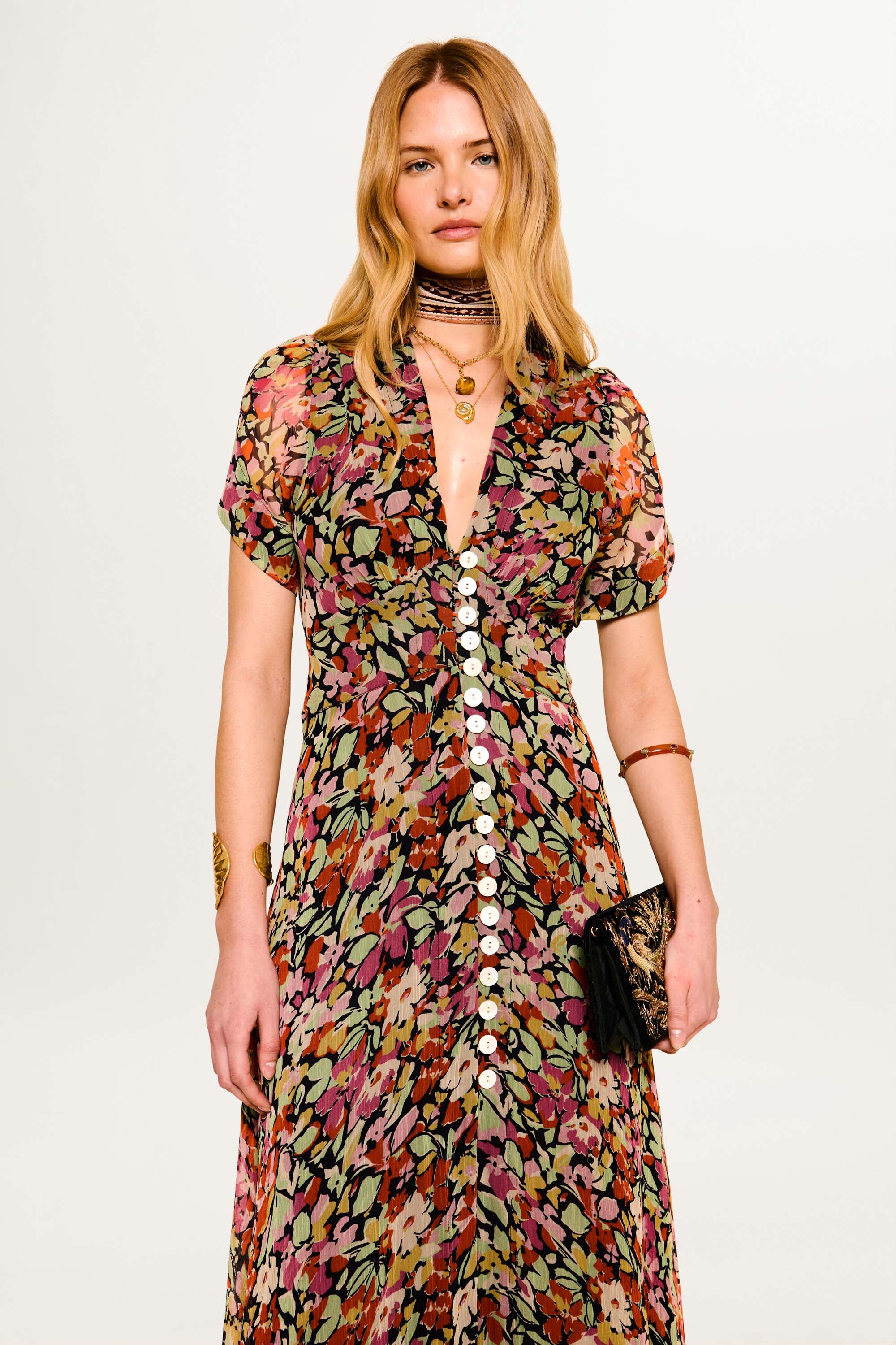Novara Chiffon Dress in Vintage Floral Deep Navy | RIXO USA ⋆
